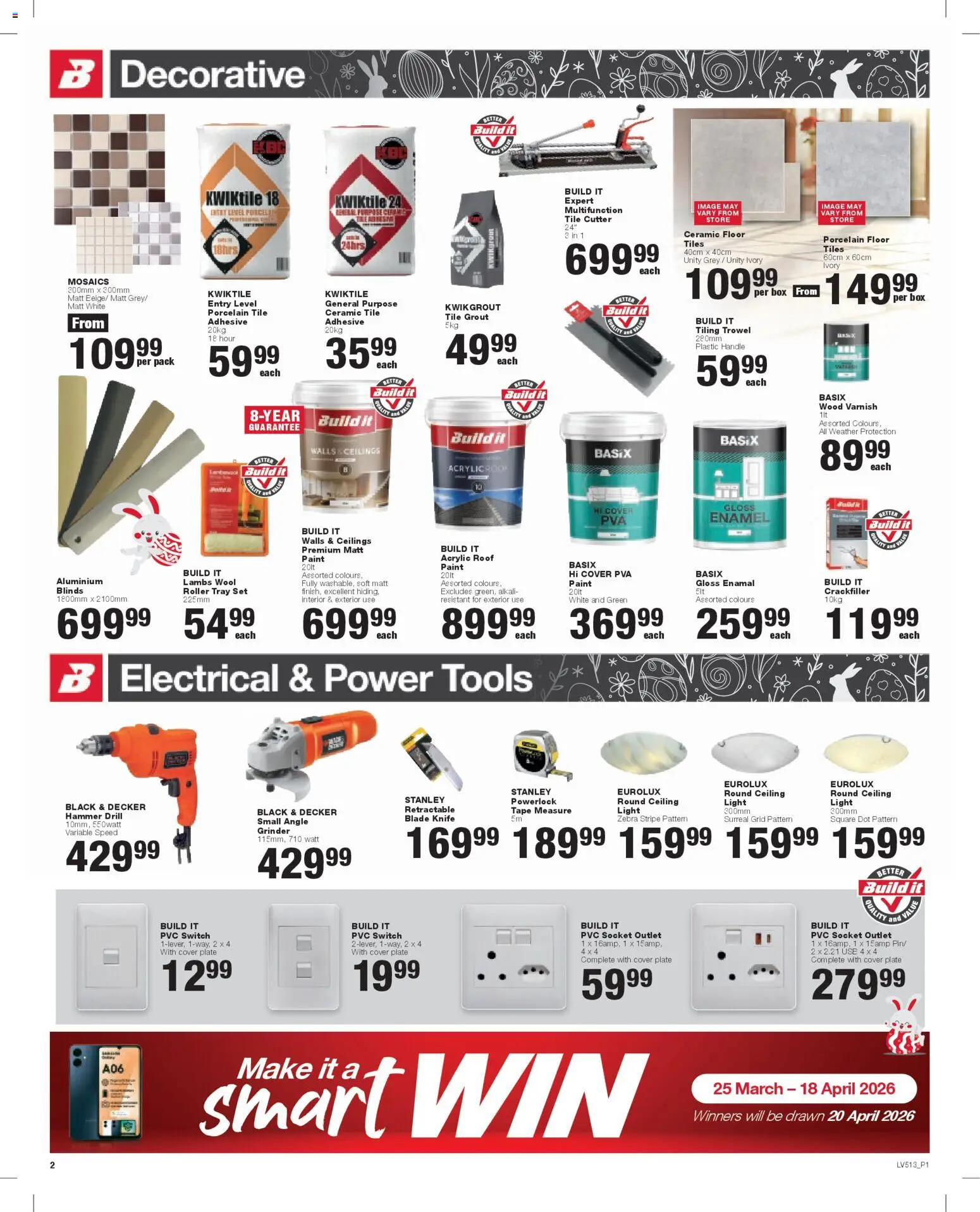 New Build It catalogue – valid from 25.03.2026 | Page: 2 | Products: Gloss, Tiling, Switch, Hammer