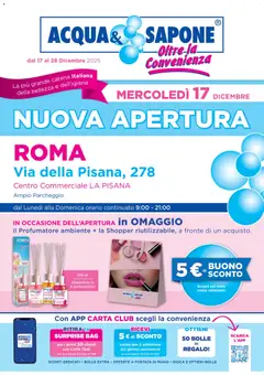 Anteprima del volantino Acqua e Sapone Nuova Apertura - Roma catalogo valido a partire dal 17.12.2025
