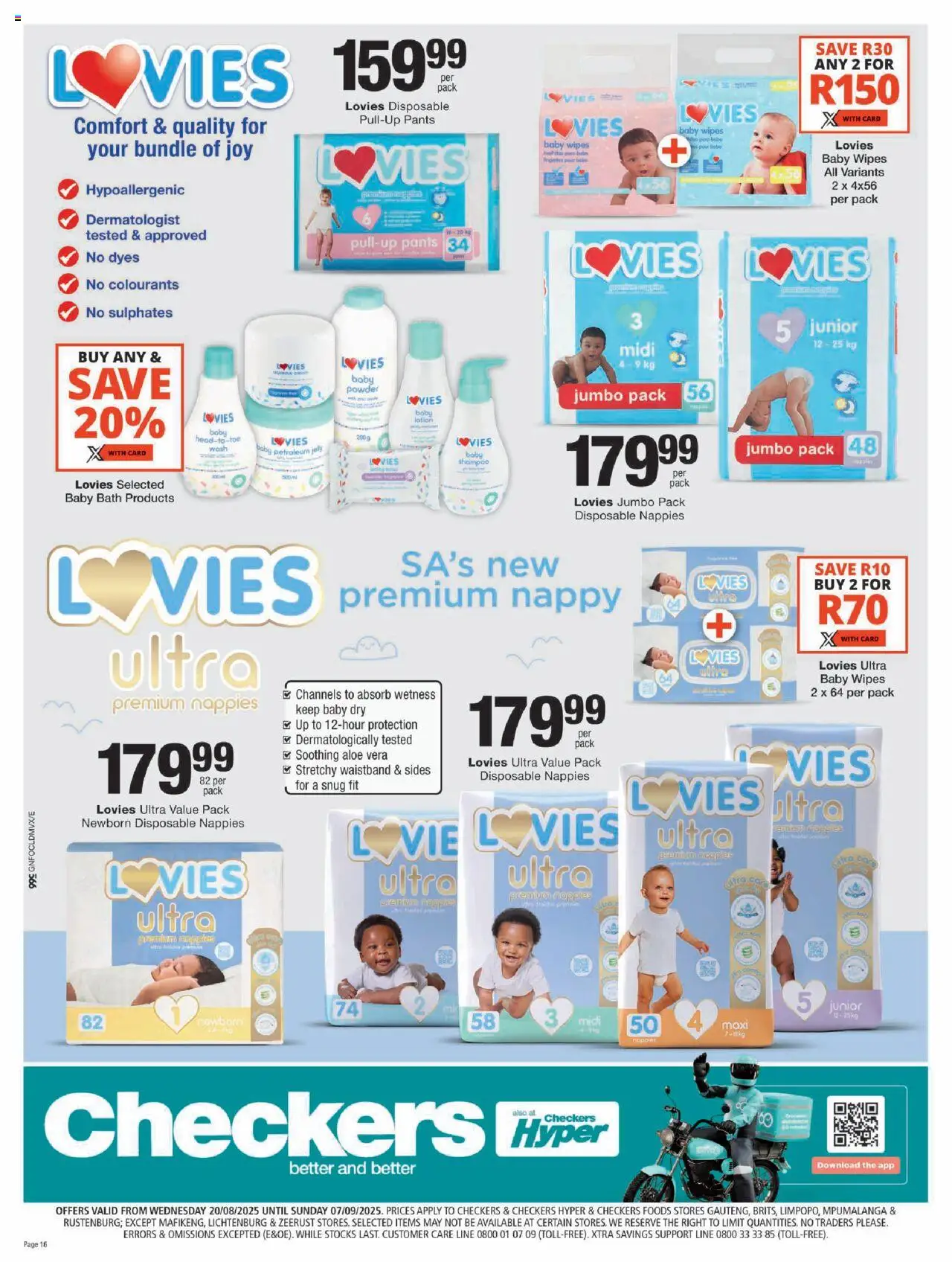Checkers Gauteng - Baby Promotion │ valid from 20.08.2025 | Page: 16 | Products: Pants, Bath, Nappies, Lotion