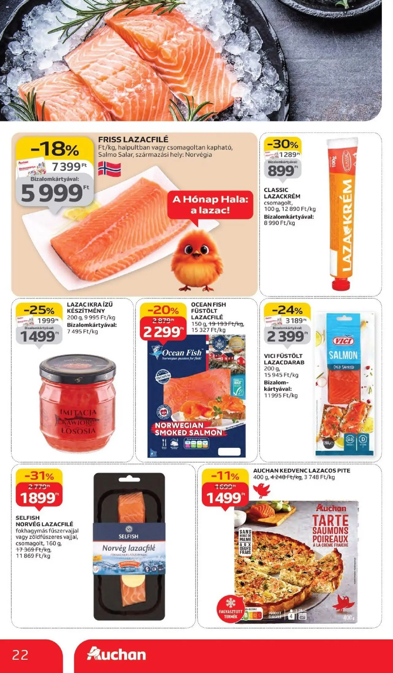 Auchan akciós ujság - amely érvényes a következő dátumtól: 02.10.2025 | Oldal: 22 | Termékek: Creme fraiche, Lazacfilé, Lazac