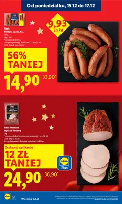 Pogląd oferty "Pikok Premium Szynka z Karczmy, 1 kg" - ważna od 15.12.2025 | Strona: 12 | Produkty: Kiełbasa, Szynka