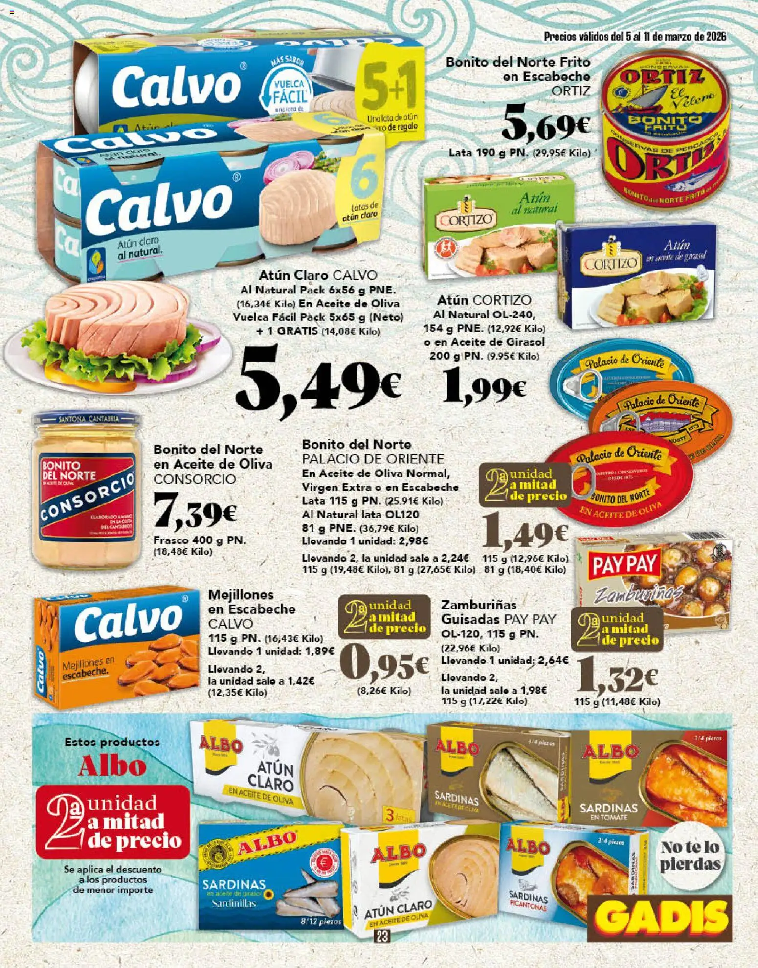 Gadis folleto │ válido desde el 05.03.2026 | Página: 23 | Productos: Sardinillas, Aceite, Té, Aceite de oliva