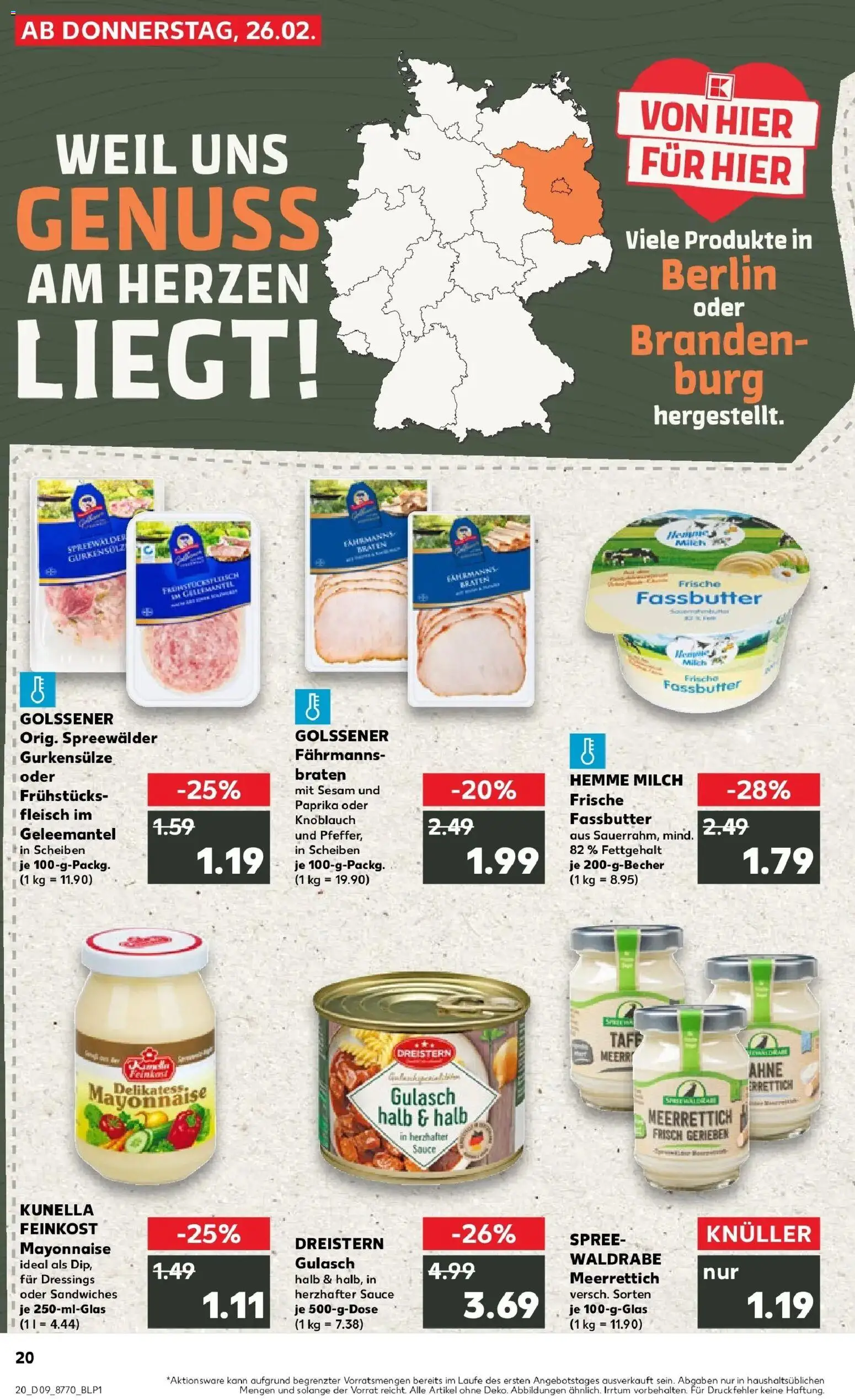 Kaufland prospekt Blankenfelde-Mahlow	 – gültig ab 26.02.2026 | Seite: 20 | Produkte: Milch, Butter, Knoblauch, Fleisch