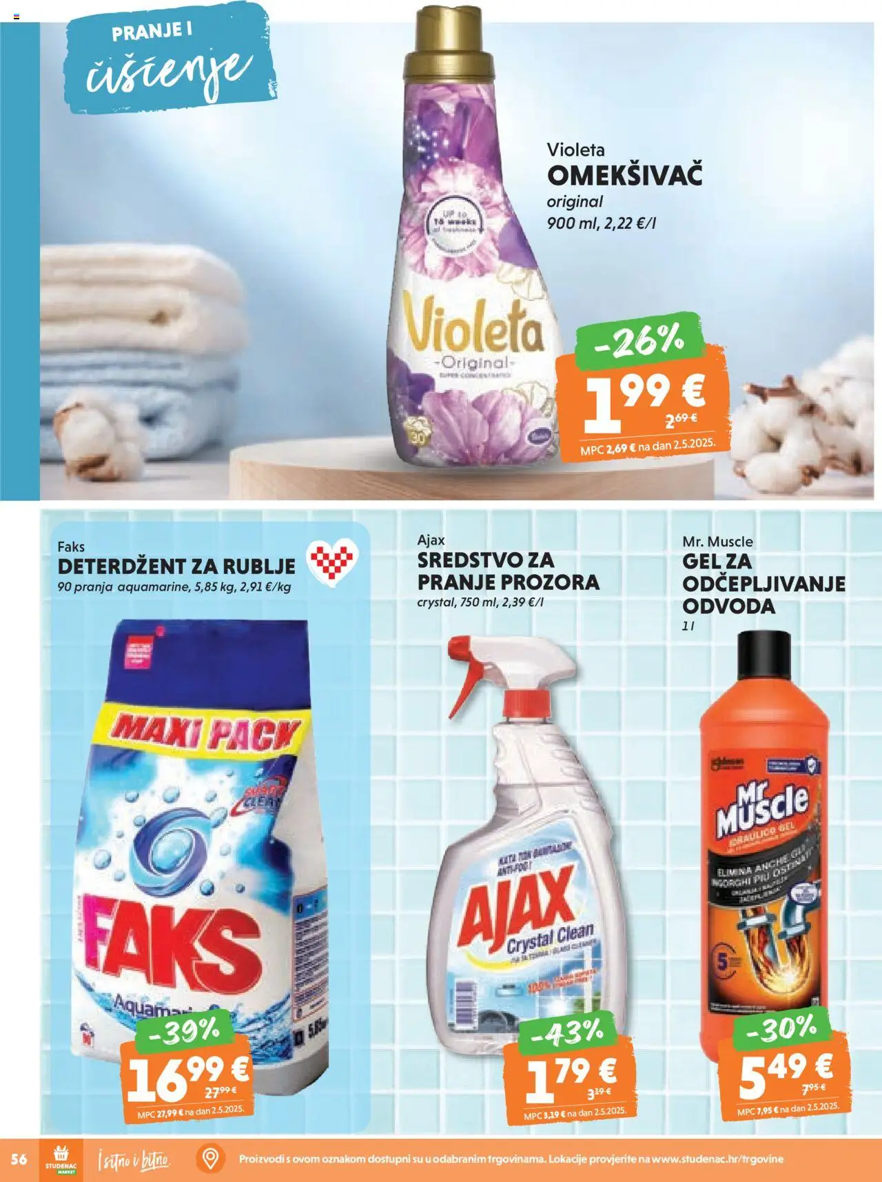 Studenac katalog | vrijedi od 13.08.2025 | Stranica: 56 | Proizvodi: Faks, Omekšivač, Deterdžent, Ajax