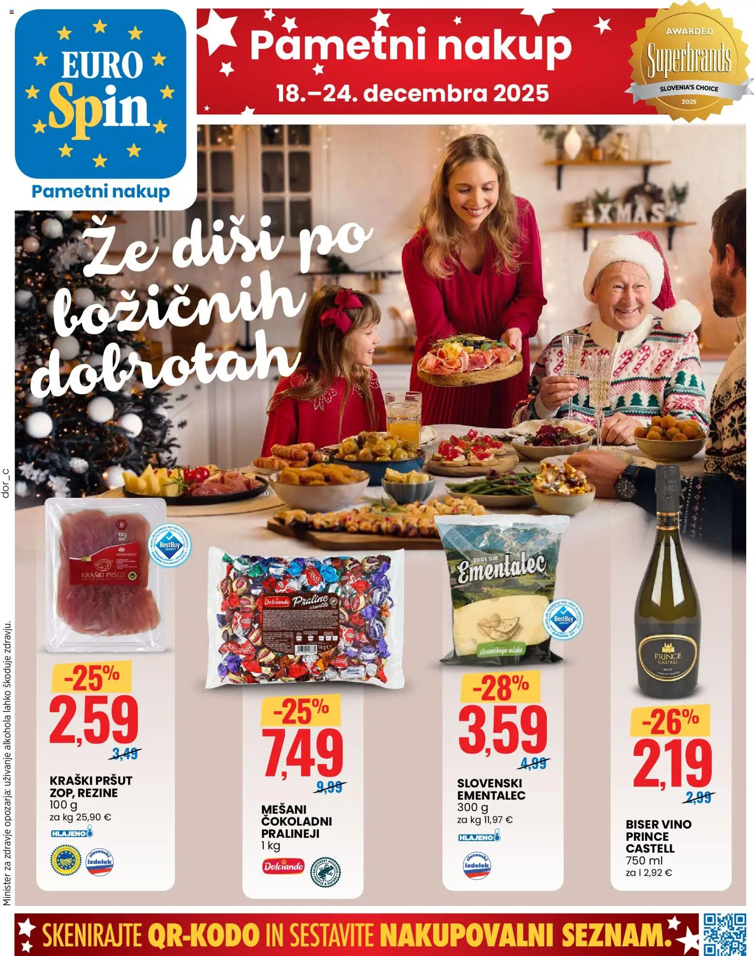 Novi Eurospin katalog ponudbe – veljaven od 18.12.2025 | Stran: 1 | Izdelki: Pršut, Ementalec, Vino
