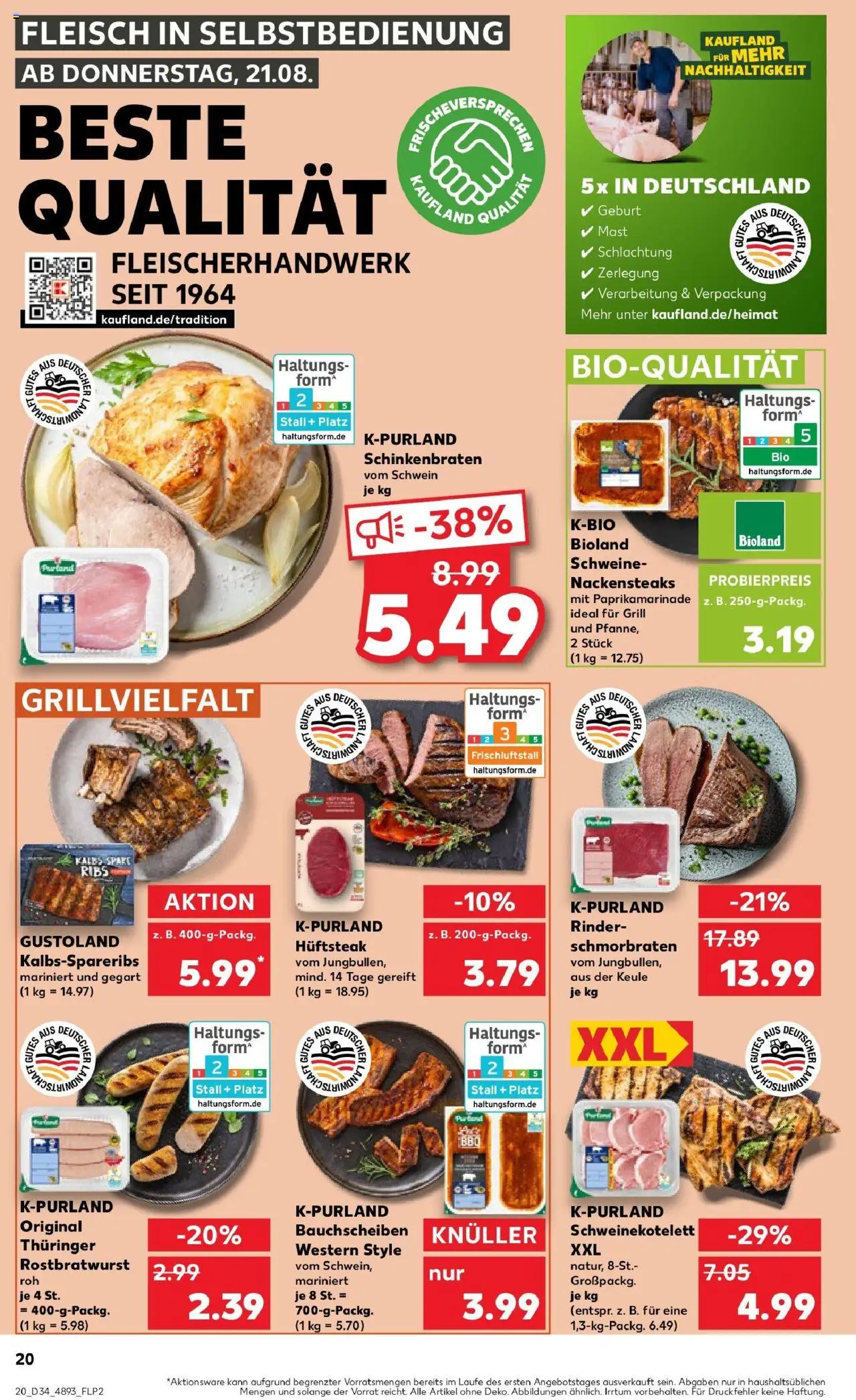Kaufland prospekt Gotha	 - gültig ab dem 21.08.2025 | Seite: 20 | Produkte: Nackensteaks, Grill, Spare ribs, Fleisch