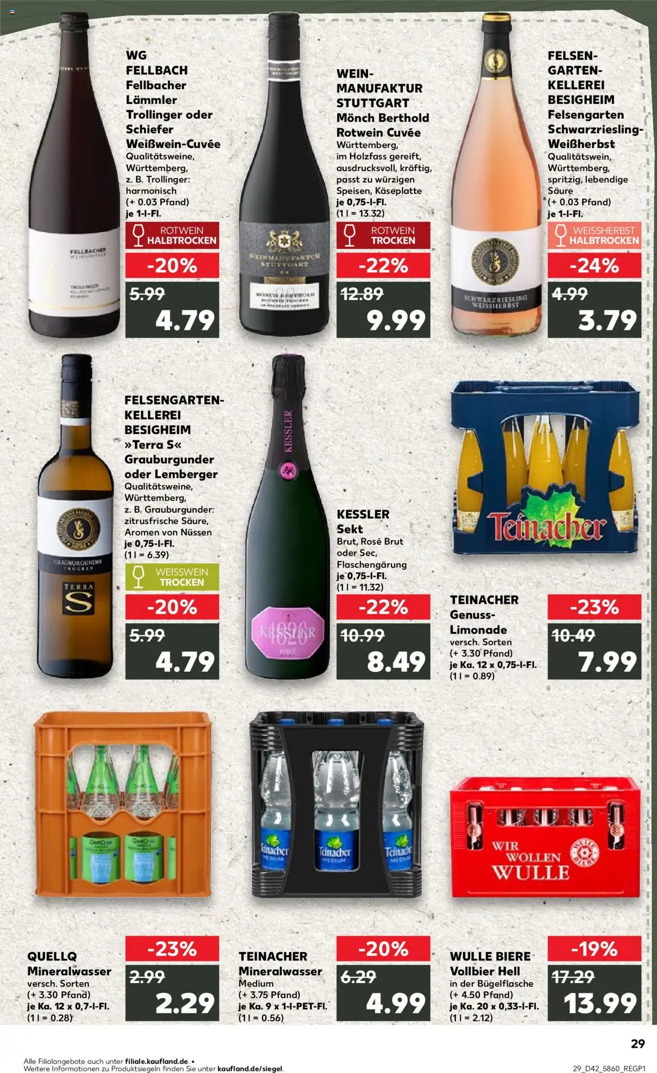 Kaufland prospekt Stuttgart	 – gültig ab 16.10.2025 | Seite: 29 | Produkte: Rotwein halbtrocken, Limonade, Mineralwasser, Wein