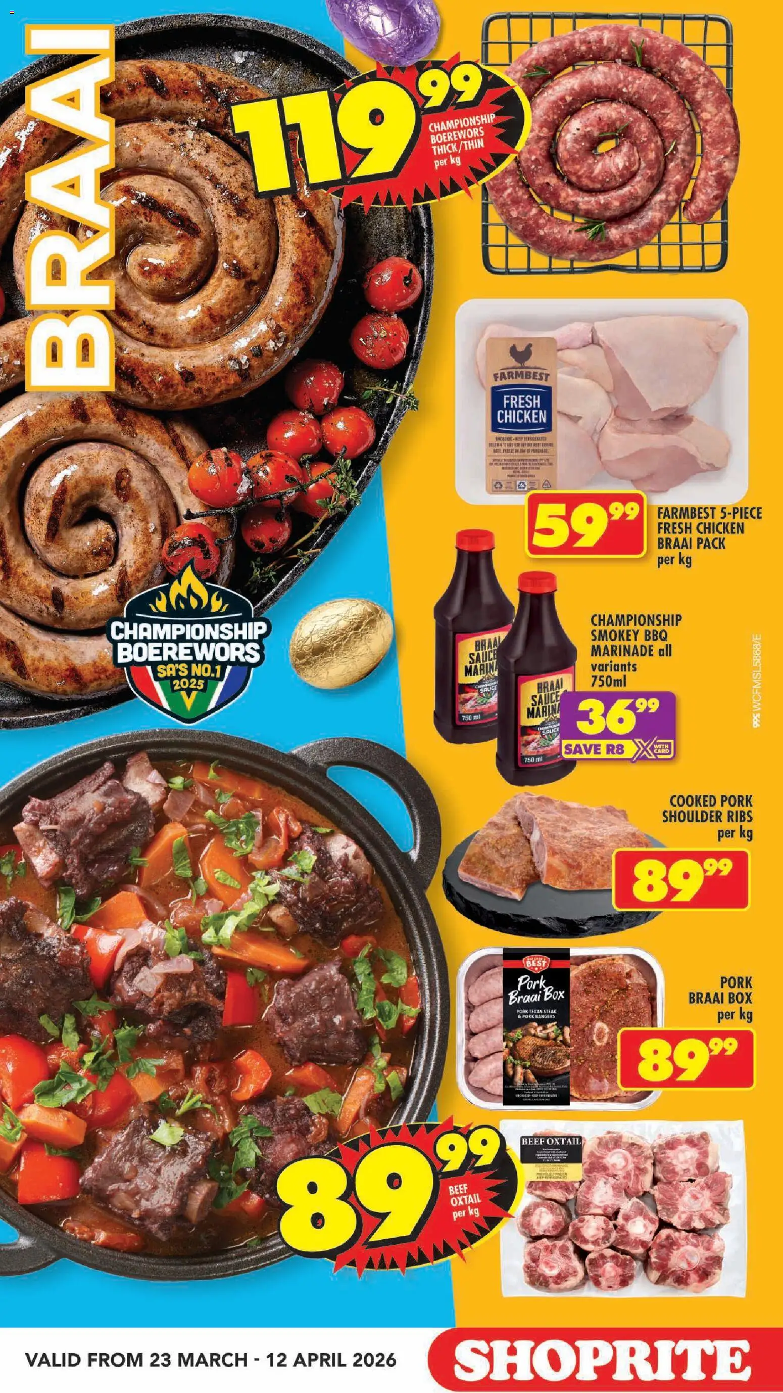 New Shoprite catalogue – valid from 23.03.2026 | Page: 4 | Products: Ribs, Chicken, Pork, Beef