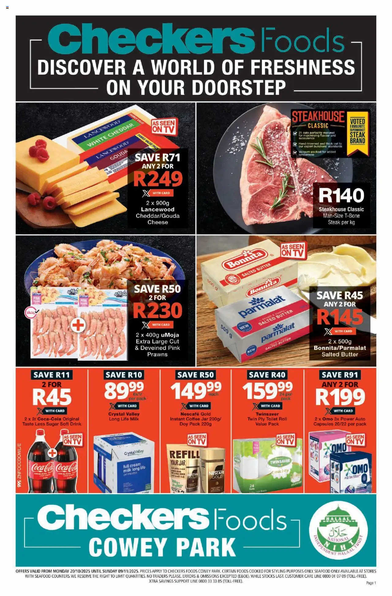 New Checkers catalogue – valid from 20.10.2025 | Page: 1 | Products: TV, Steak, Coffee, Cream