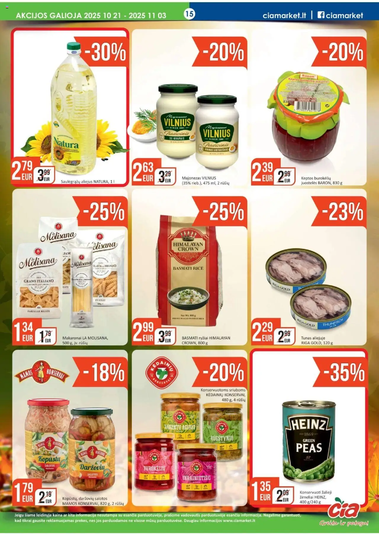 ČIA MARKET akcijos nuo 21.10.2025 | Puslapis: 15 | Prekių: Salotos, Ryžiai, Žirneliai, Makaronai