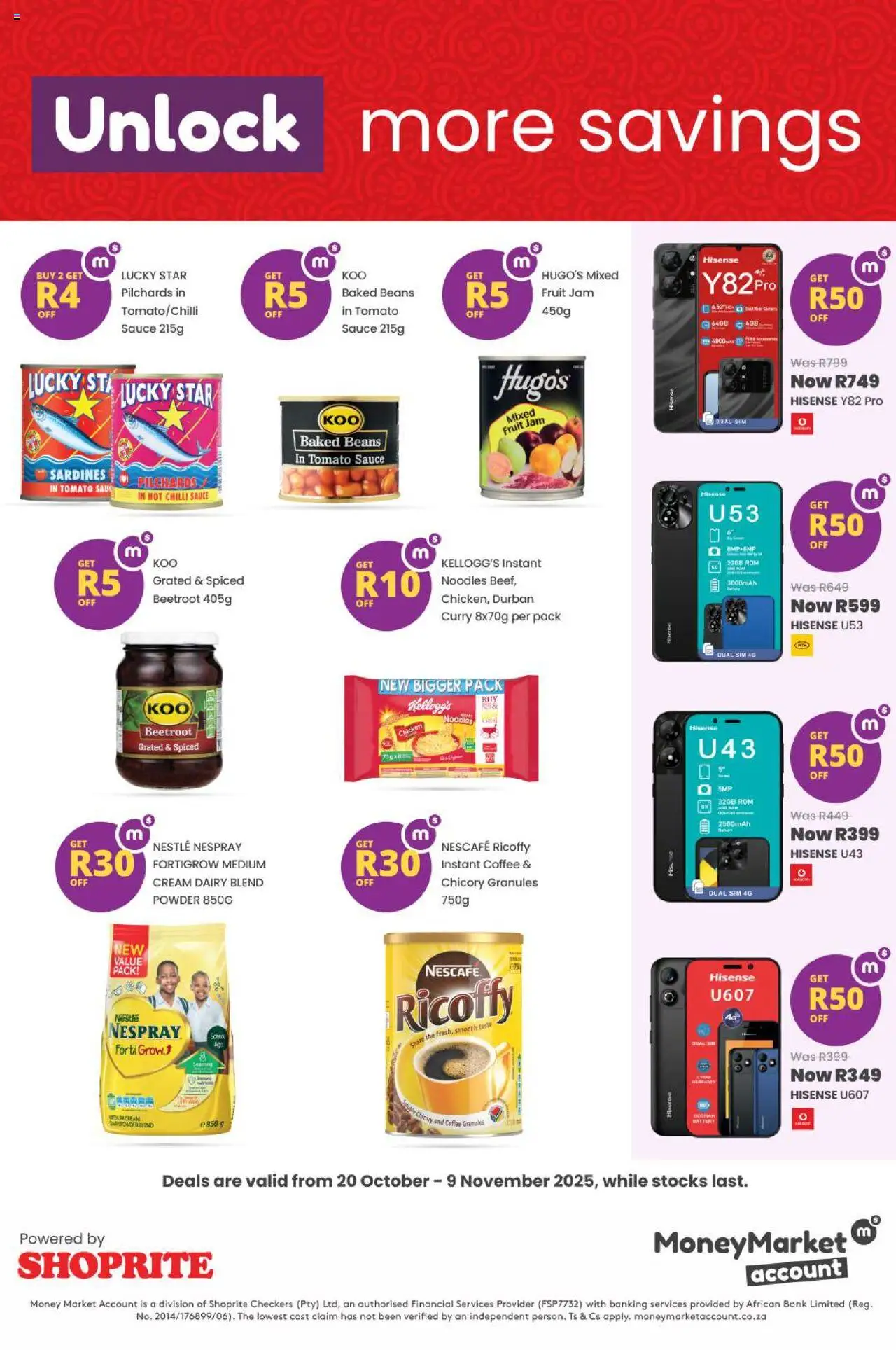 New Shoprite catalogue – valid from 20.10.2025 | Page: 2 | Products: Pilchards, Baked beans, Chicken, Chilli
