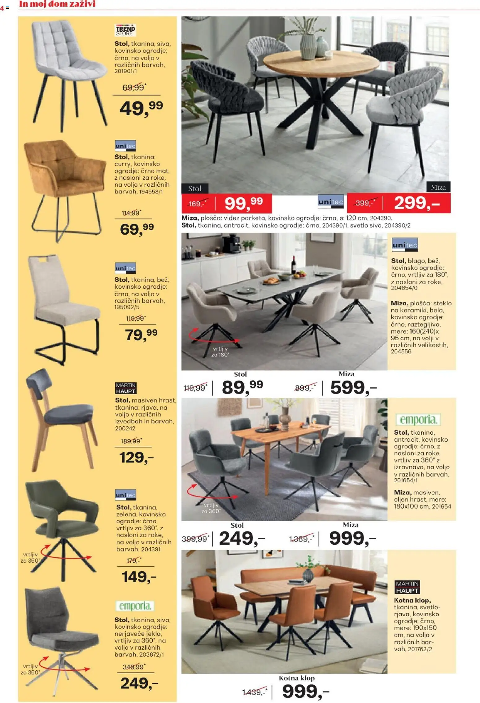 Novi Rutar katalog ponudbe – veljaven od 24.03.2026 | Stran: 4 | Izdelki: Miza, Stol