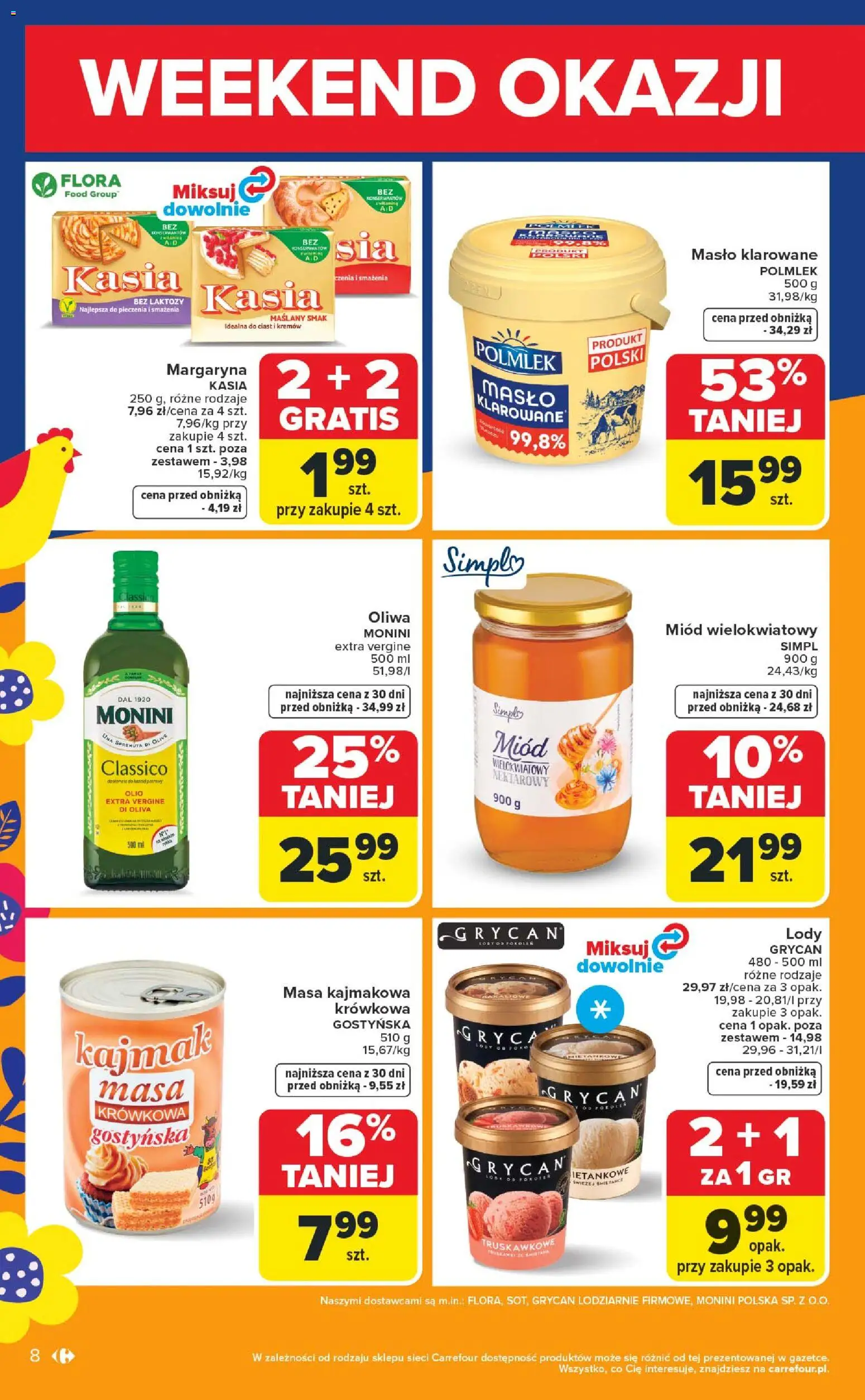 Carrefour gazetka - Weekend okazji od 26.03.2026 | Strona: 8 | Produkty: Miód, Lody Grycan, Kajmak, Lody