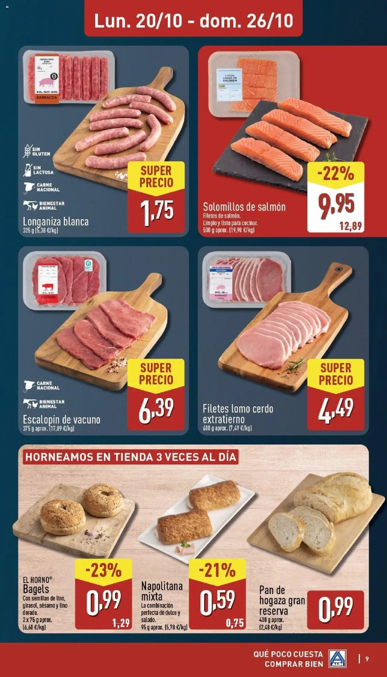 Aldi folleto Península │ válido desde el 20.10.2025 | Página: 9 | Productos: Pan, Cerdo, Longaniza, Barbacoa