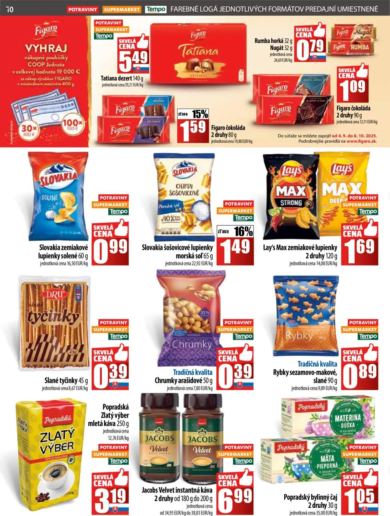 Nové COOP Jednota akcie – leták je platný od 18.09.2025 | Strana: 10 | Produkty: Káva, Čaj, Čokoláda, Chipsy