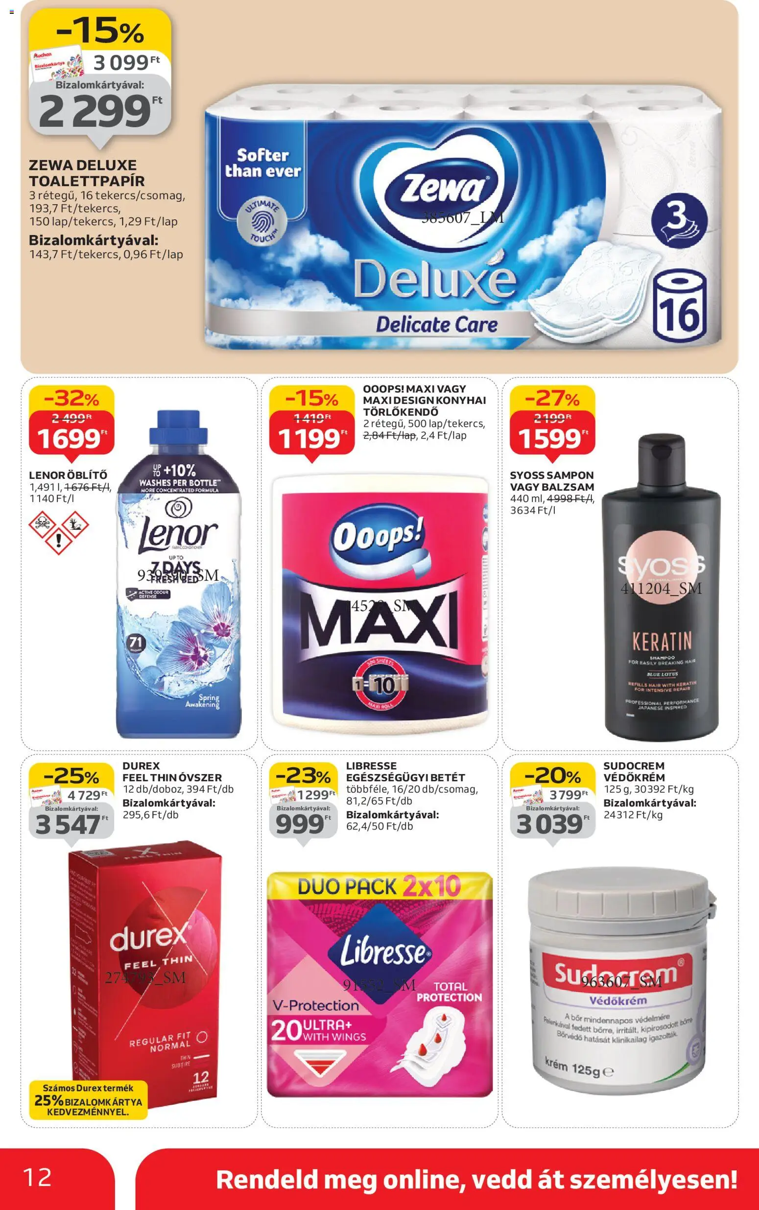 Auchan akciós ujság - amely érvényes a következő dátumtól: 13.11.2025 | Oldal: 12 | Termékek: Törlőkendő, Óvszer, Öblítő, Sampon