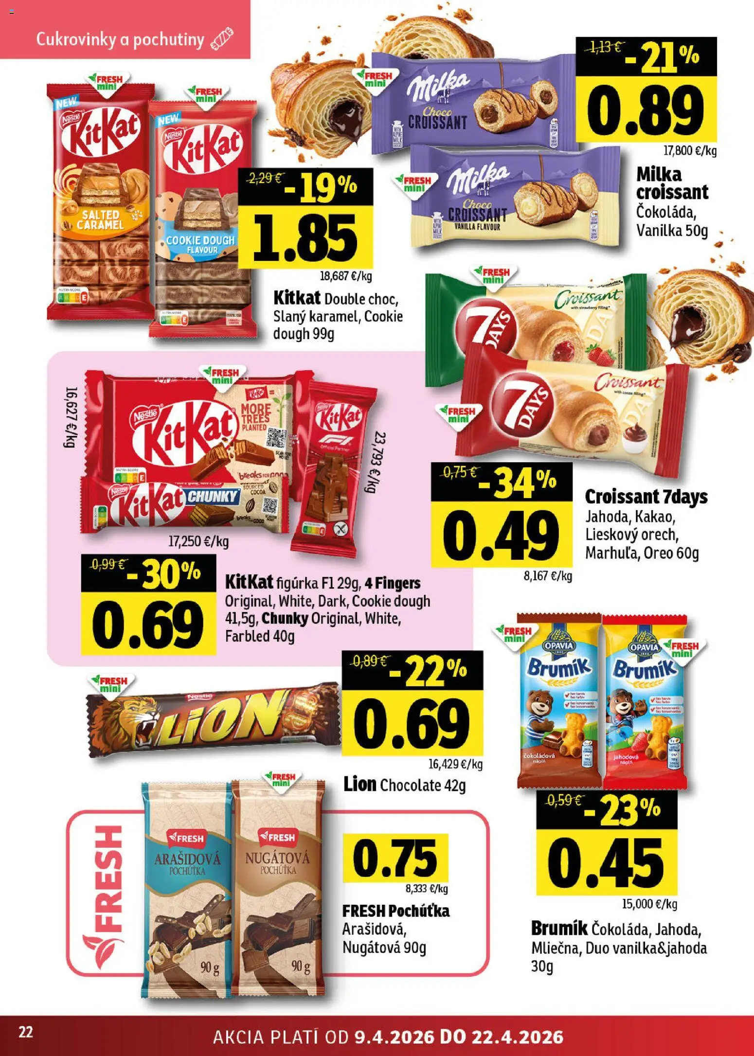 Nové Fresh akcie – leták je platný od 09.04.2026 | Strana: 22 | Produkty: Croissant, Milka