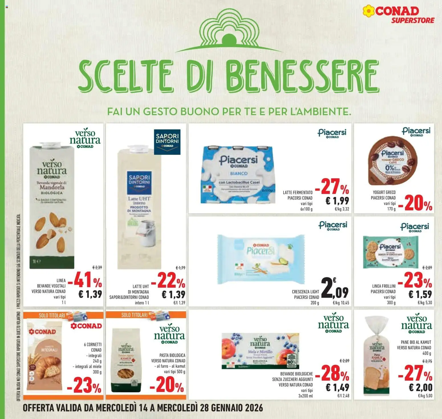 Volantino Conad del 14.01.2026 | Pagina: 20 | Prodotti: Yogurt greco, Pasta, Crescenza, Frollini