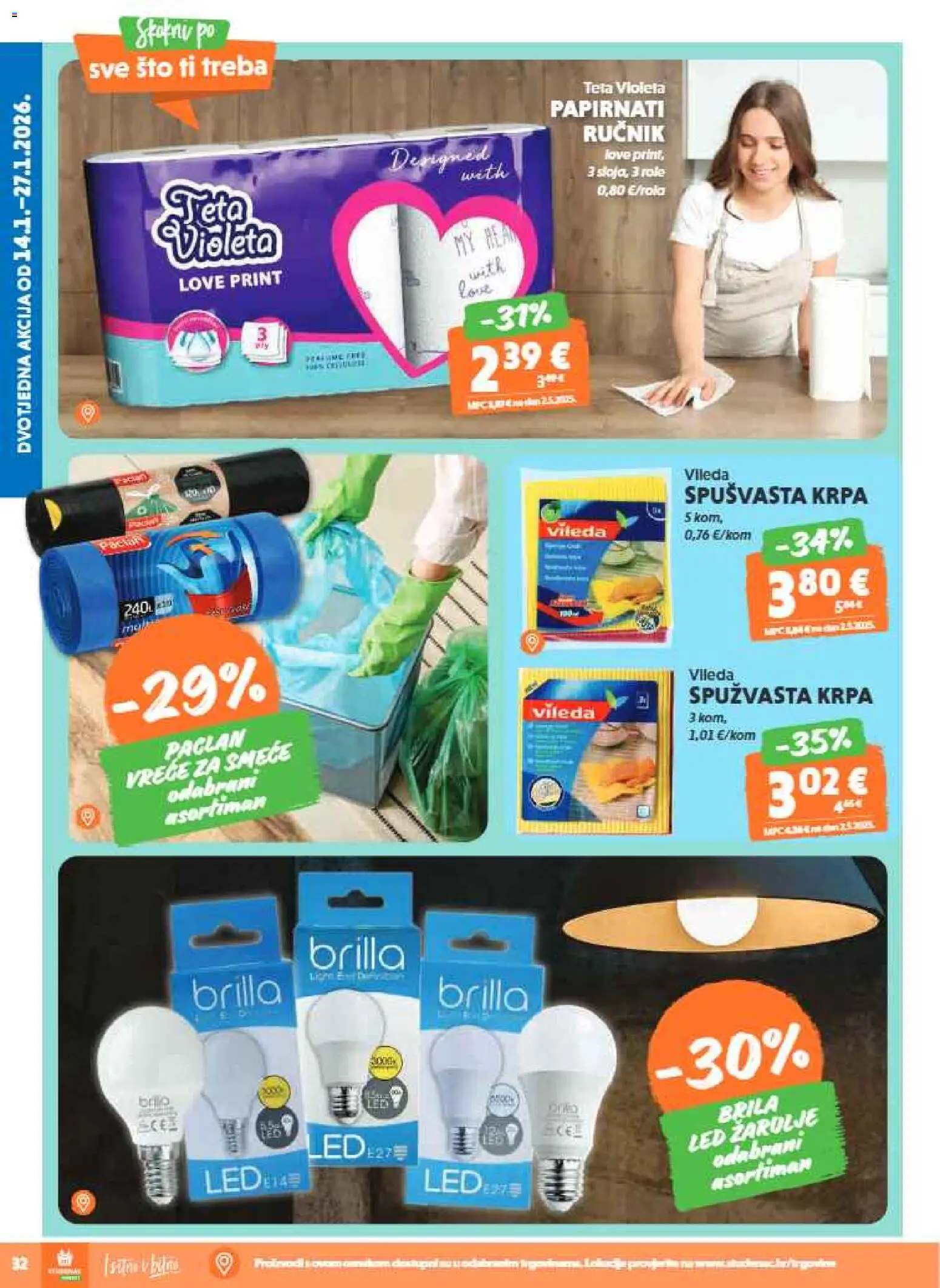 Studenac katalog | vrijedi od 21.01.2026 | Stranica: 32 | Proizvodi: Role, Ručnik, Žarulje, Vileda