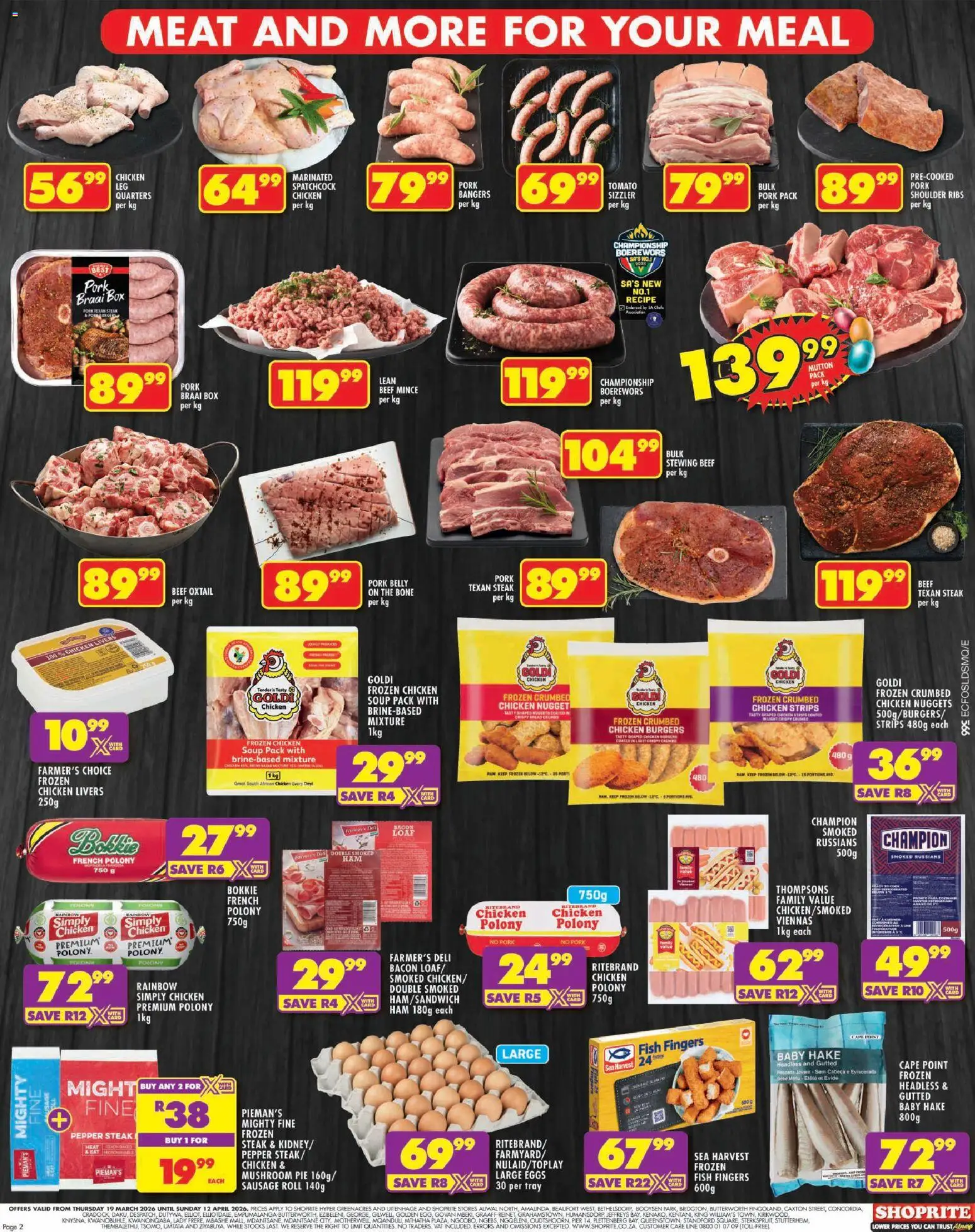 New Shoprite catalogue – valid from 19.03.2026 | Page: 2 | Products: Pork, Burgers, Pepper, Sausage