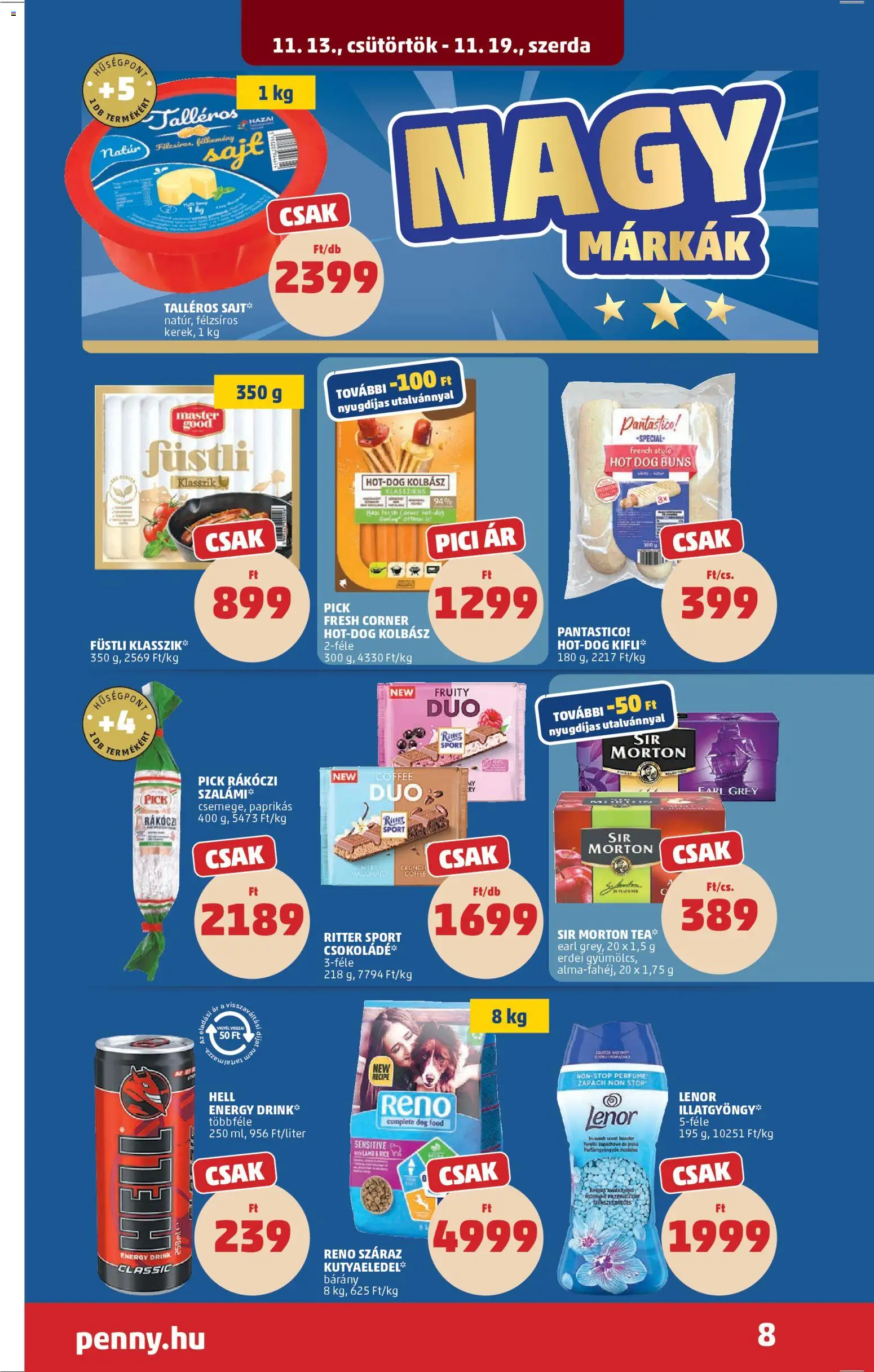 PENNY akciós ujság - amely érvényes a következő dátumtól: 13.11.2025 | Oldal: 10 | Termékek: Hot dog, Kifli, Kutyaeledel, Szalámi