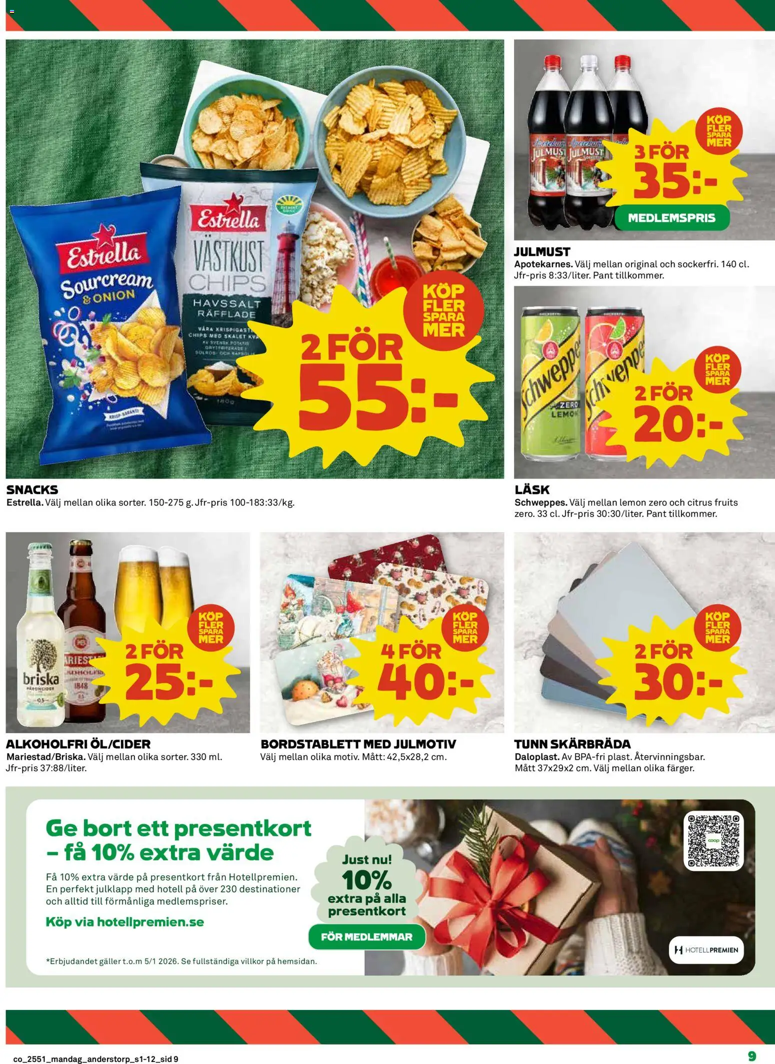 Coop reklamblad aktuell från 15.12.2025 | Sida: 9 | Produkter: Bordstablett, Galler, Chips