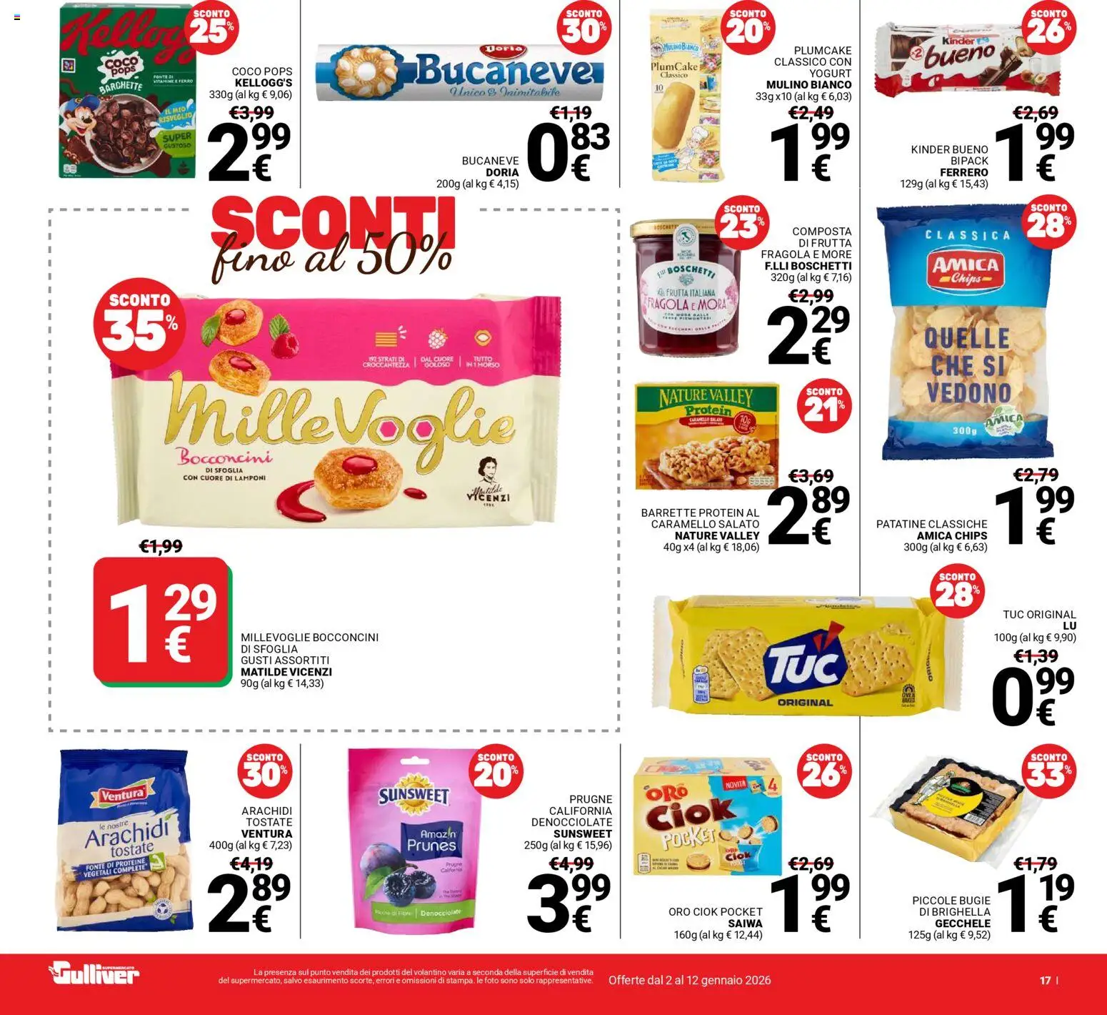 Volantino Gulliver del 02.01.2026 | Pagina: 17 | Prodotti: Lamponi, Patatine, Plumcake, Arachidi