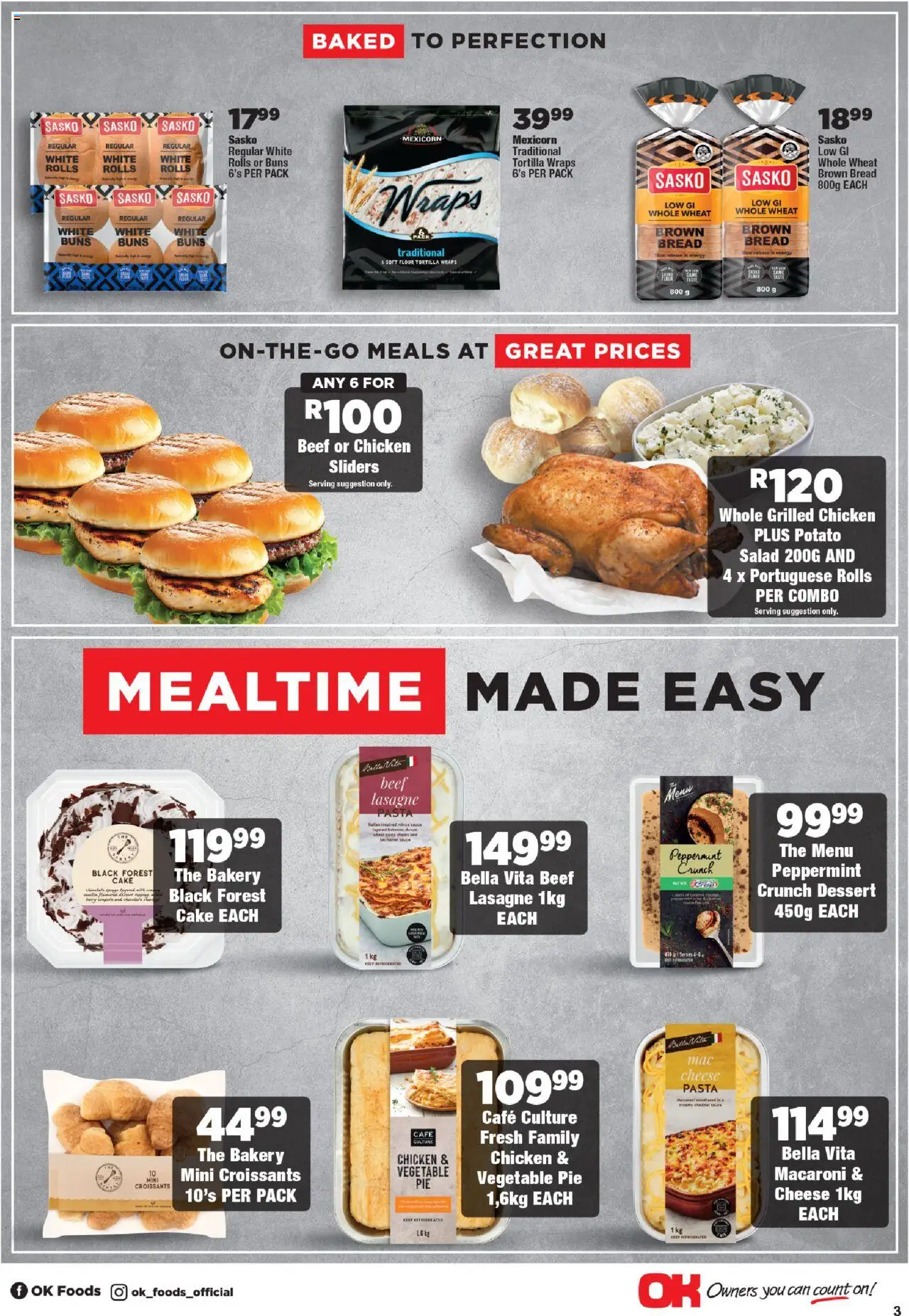 New OK Foods catalogue – valid from 24.09.2025 | Page: 3 | Products: Bakery, Buns, Pasta, Sauce