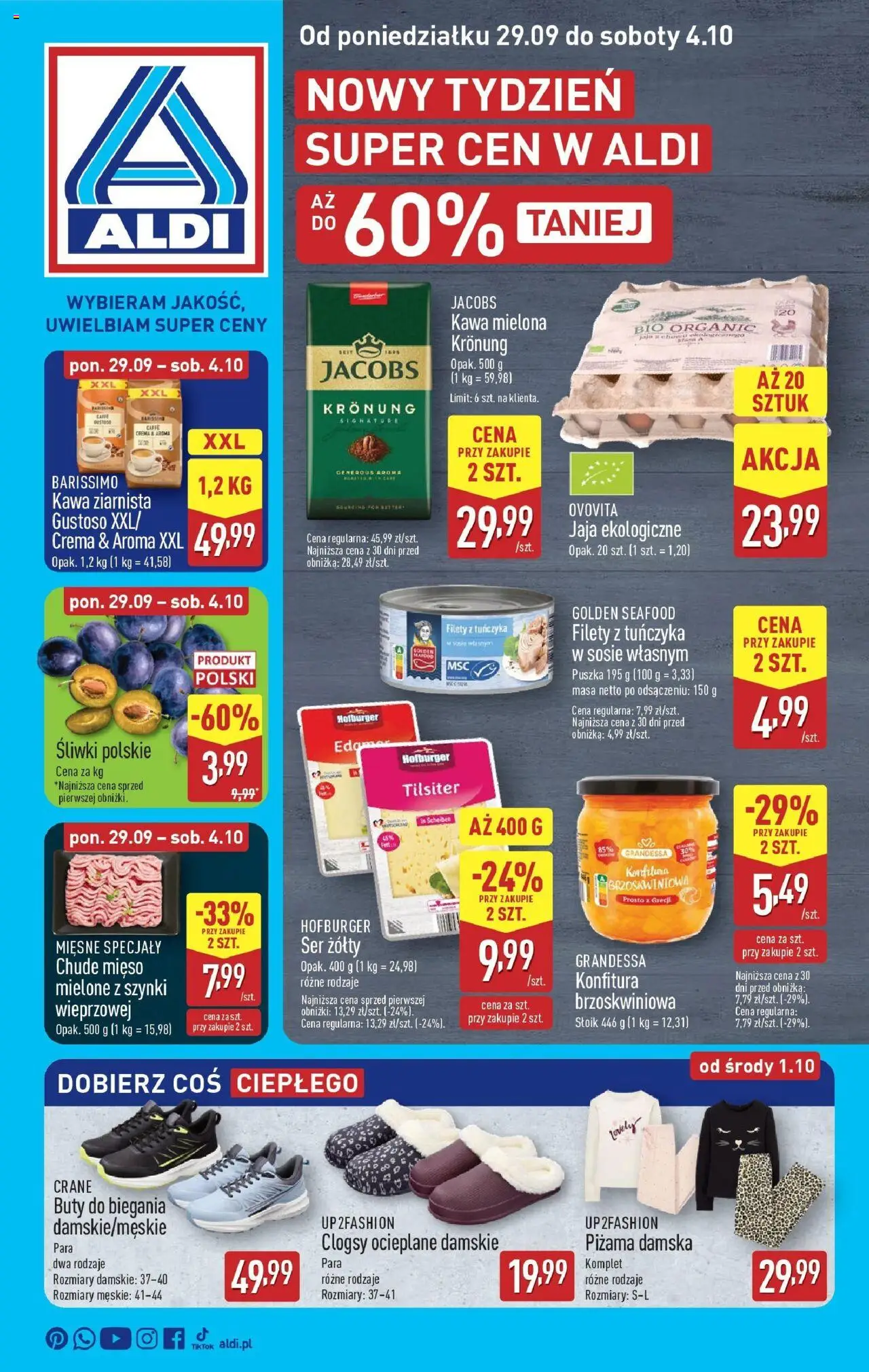Aldi Gazetka od 29.09.2025 | Strona: 1 | Produkty: Piżama, Buty, Kawa ziarnista, Kawa