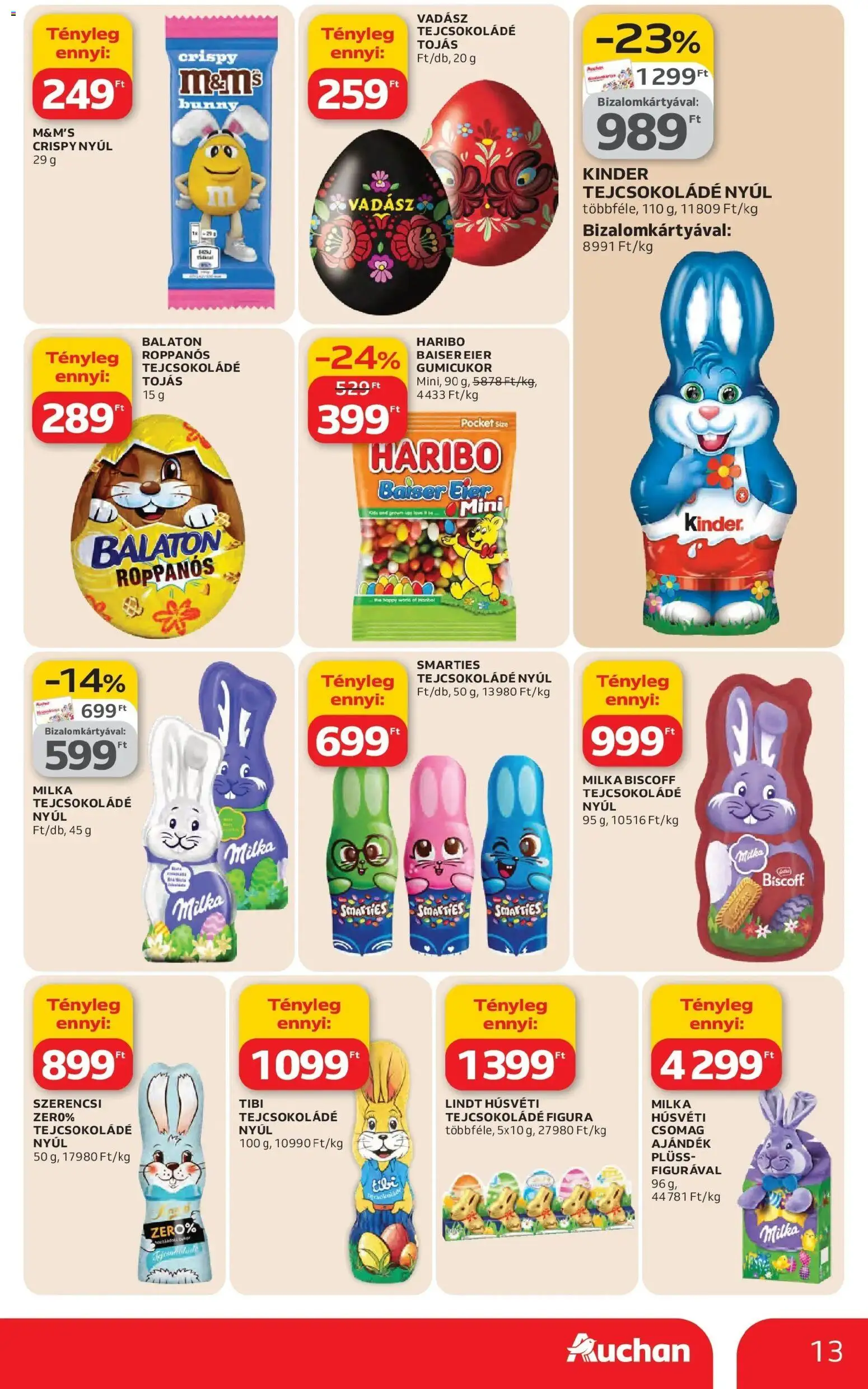 Auchan akciós ujság - amely érvényes a következő dátumtól: 26.02.2026 | Oldal: 13 | Termékek: Gumicukor, Plüss, Tejcsokoládé, Tojás