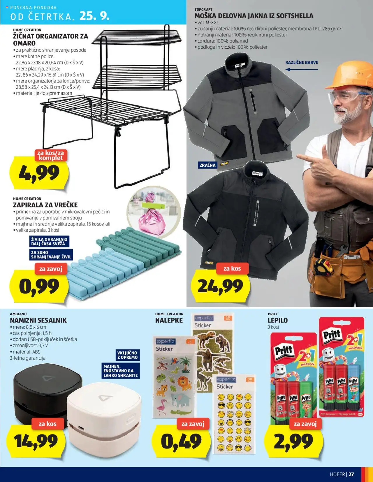 Novi Hofer katalog ponudbe – veljaven od 18.09.2025 | Stran: 27 | Izdelki: Kos, Podloga, Lepilo, Jakna