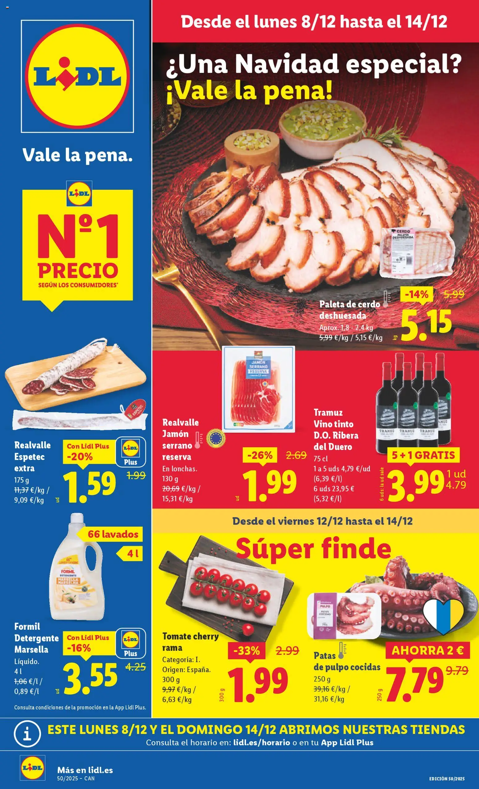 Lidl - Canarias │ válido desde el 08.12.2025 | Página: 1 | Productos: Jamón serrano, Detergente, Jamón, Cerdo