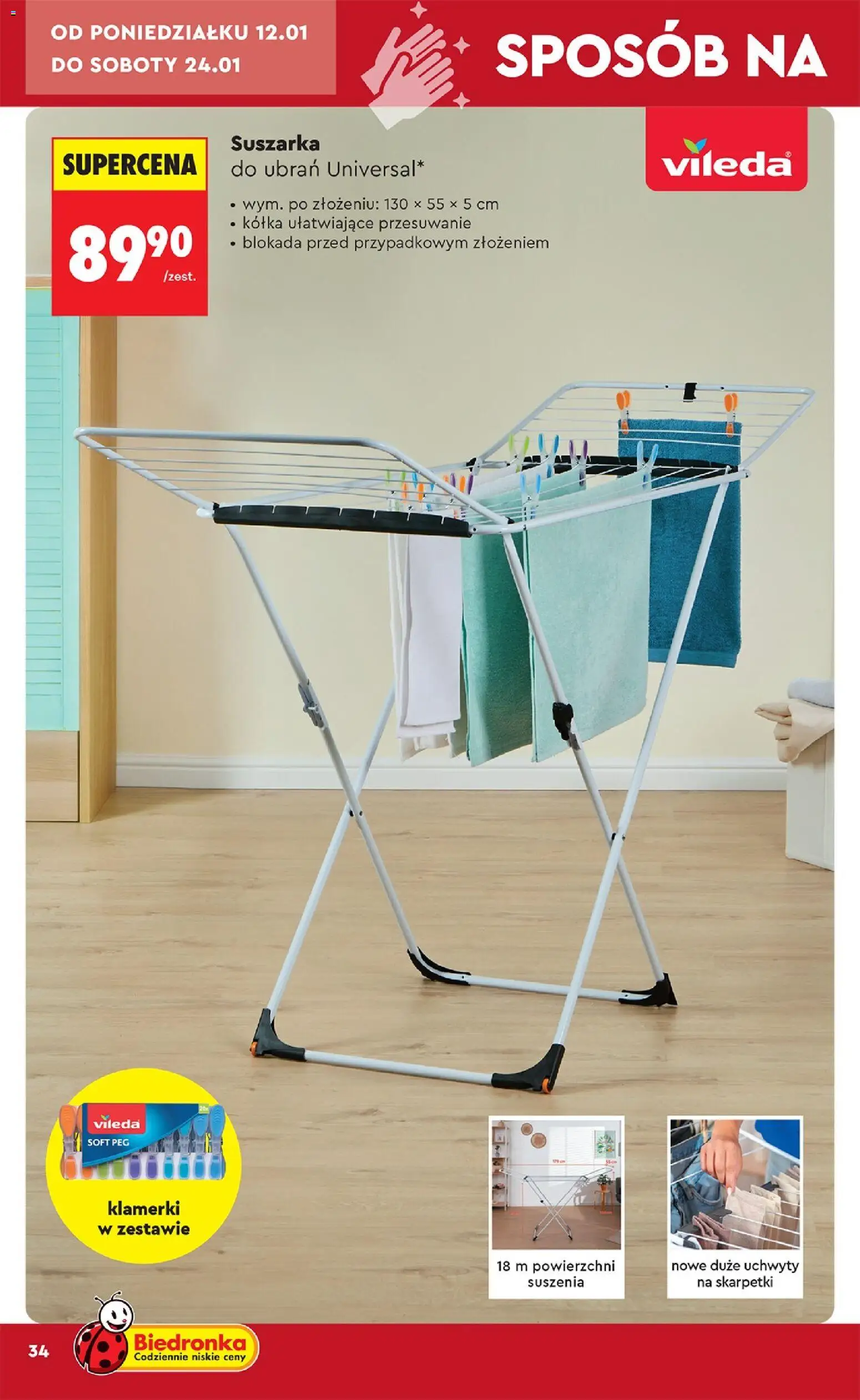 Biedronka gazetka - Hity i inspiracje od 10.01.2026 | Strona: 36 | Produkty: Skarpetki, Suszarka, Vileda
