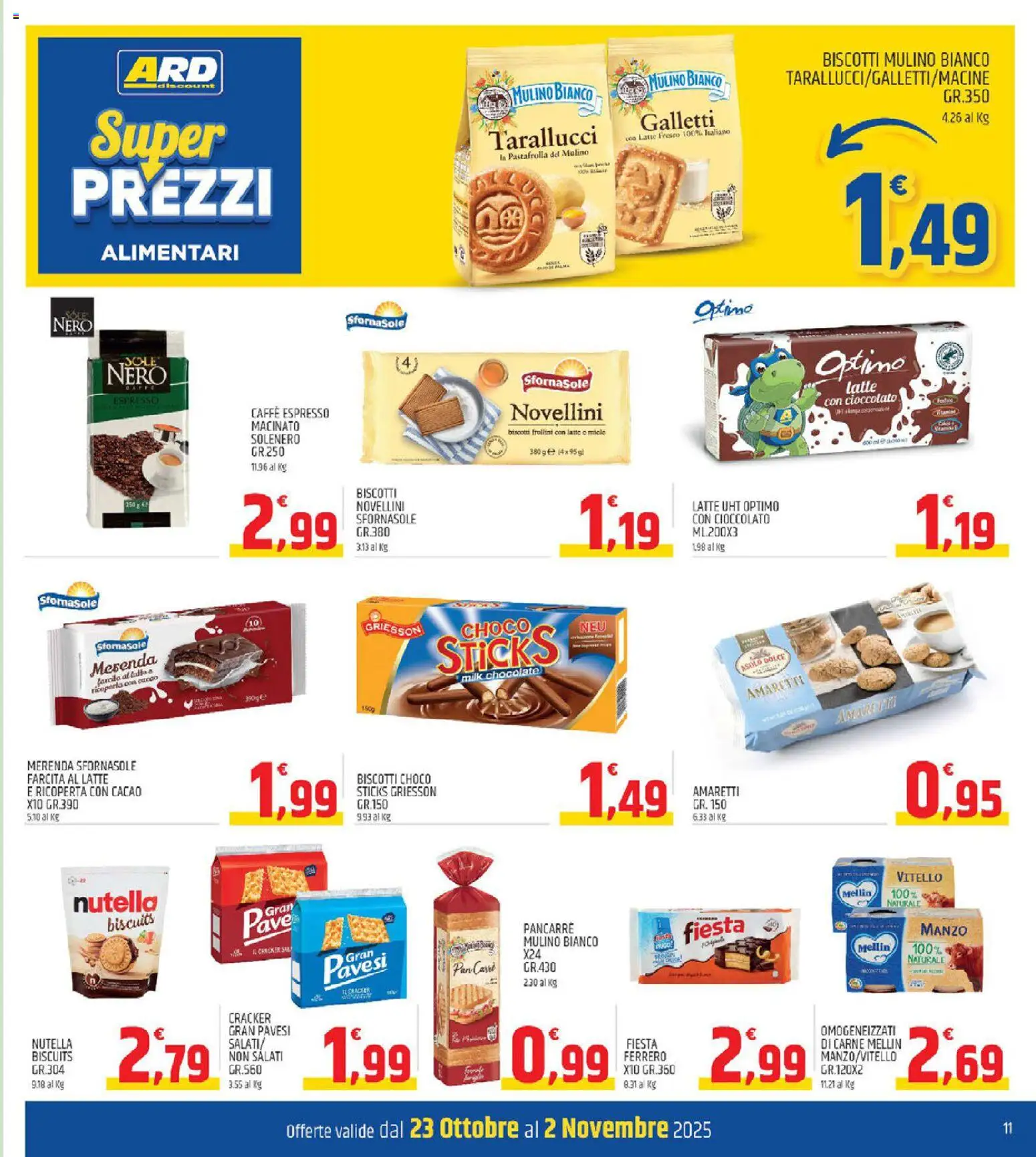 Volantino ARD Discount del 23.10.2025 | Pagina: 11 | Prodotti: Manzo, Biscotti, Nutella, Vitello