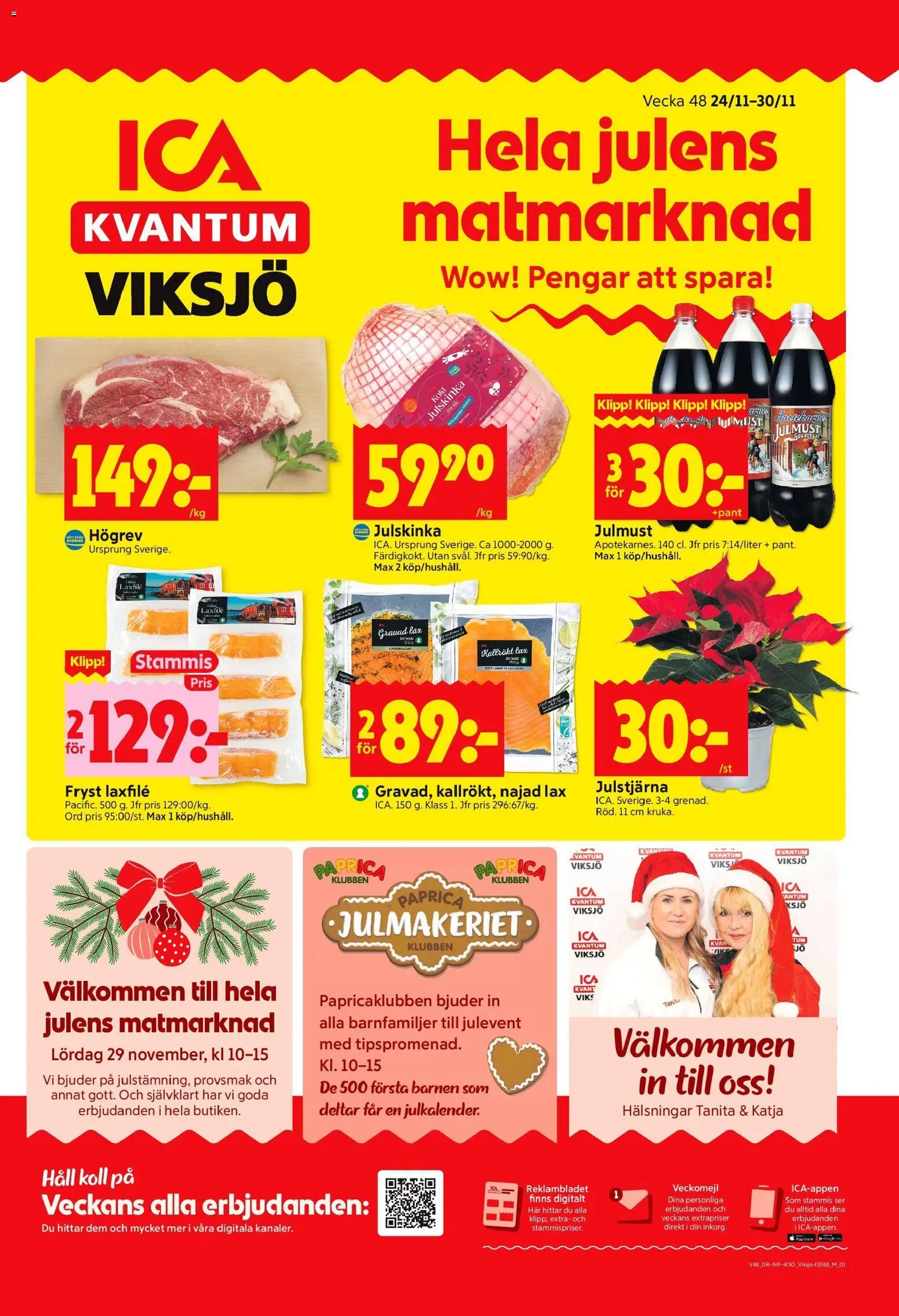 ICA Kvantum reklamblad aktuell från 24.11.2025 | Sida: 1 | Produkter: Lax, Häll