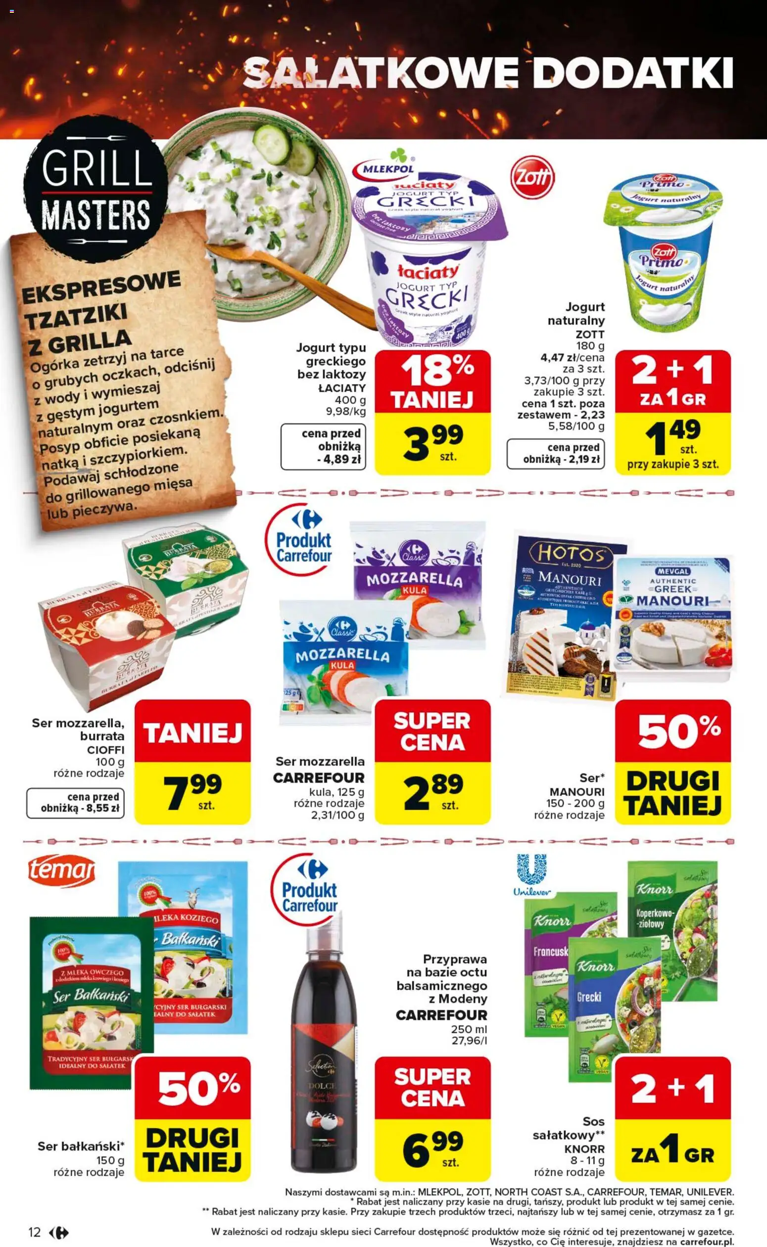 Carrefour gazetka - Misja:Grill Cię wzywa od 23.04.2026 | Strona: 12 | Produkty: Tzatziki, Bez laktozy, Mleka, Ser