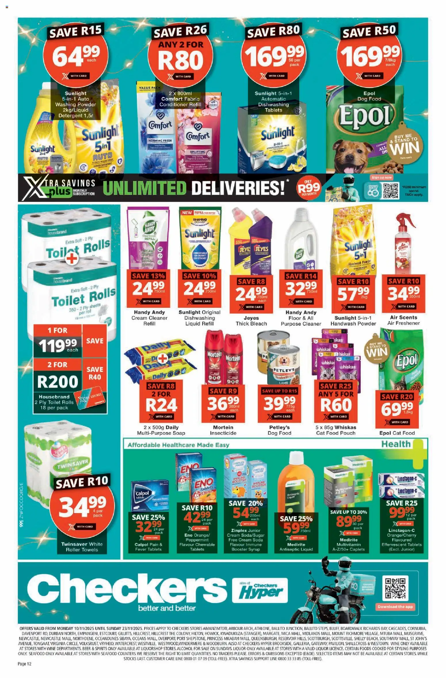 New Checkers catalogue – valid from 10.11.2025 | Page: 12 | Products: Bleach, Powder, Conditioner, Detergent