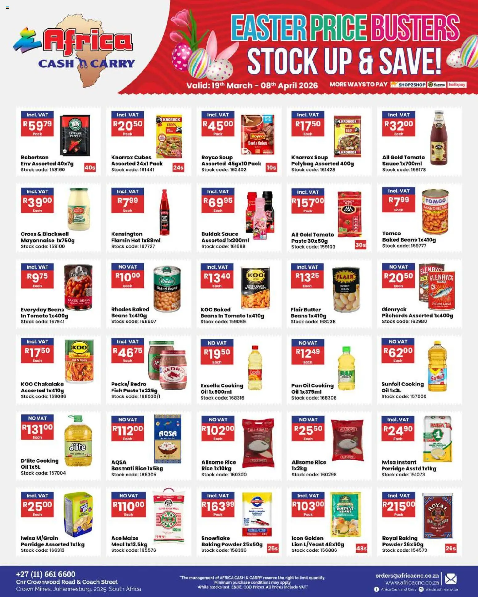 New Africa Cash & Carry catalogue – valid from 19.03.2026 | Page: 20 | Products: Baked beans, Butter, Tomato sauce, Baking powder