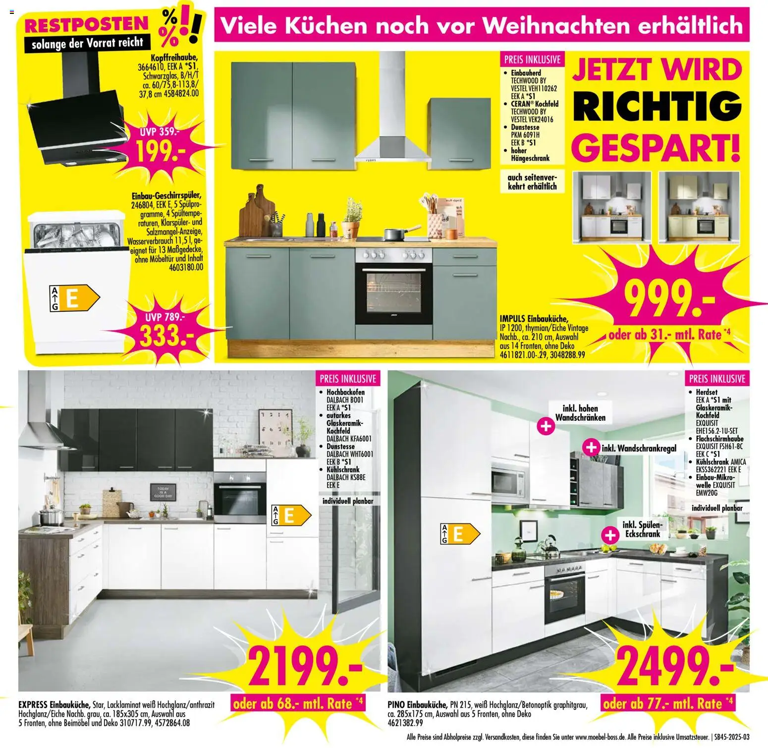 SB Möbel Boss Prospekt Mülheim-Kärlich – gültig ab 01.11.2025 | Seite: 3 | Produkte: Kühlschrank, Kochfeld, Klarspüler, Kuchen