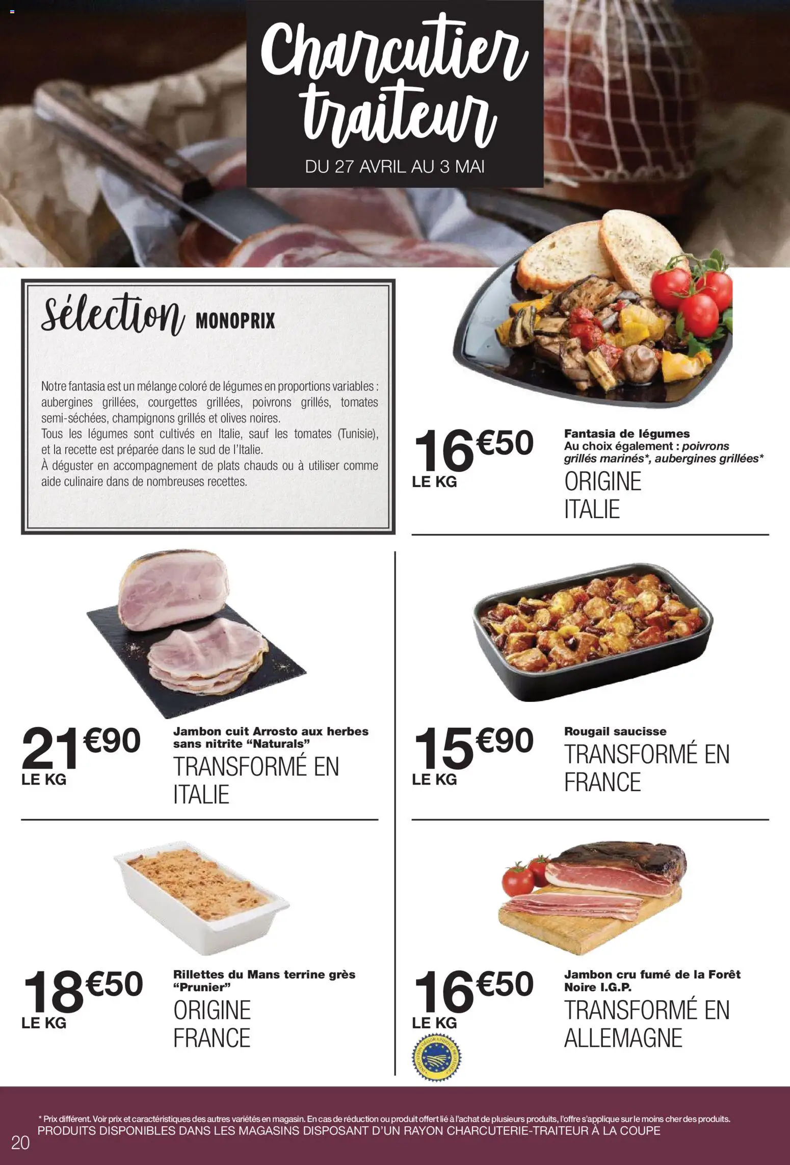 {H1} | Page: 20 | Produits: Jambon Cru, Olives, Saucisse, Tomates