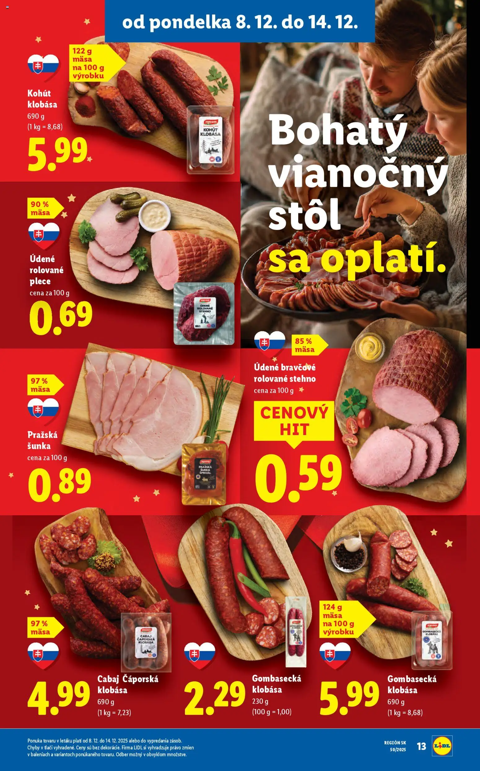 Nové Lidl akcie – leták je platný od 08.12.2025 | Strana: 19 | Produkty: Stôl, Šunka, Klobása