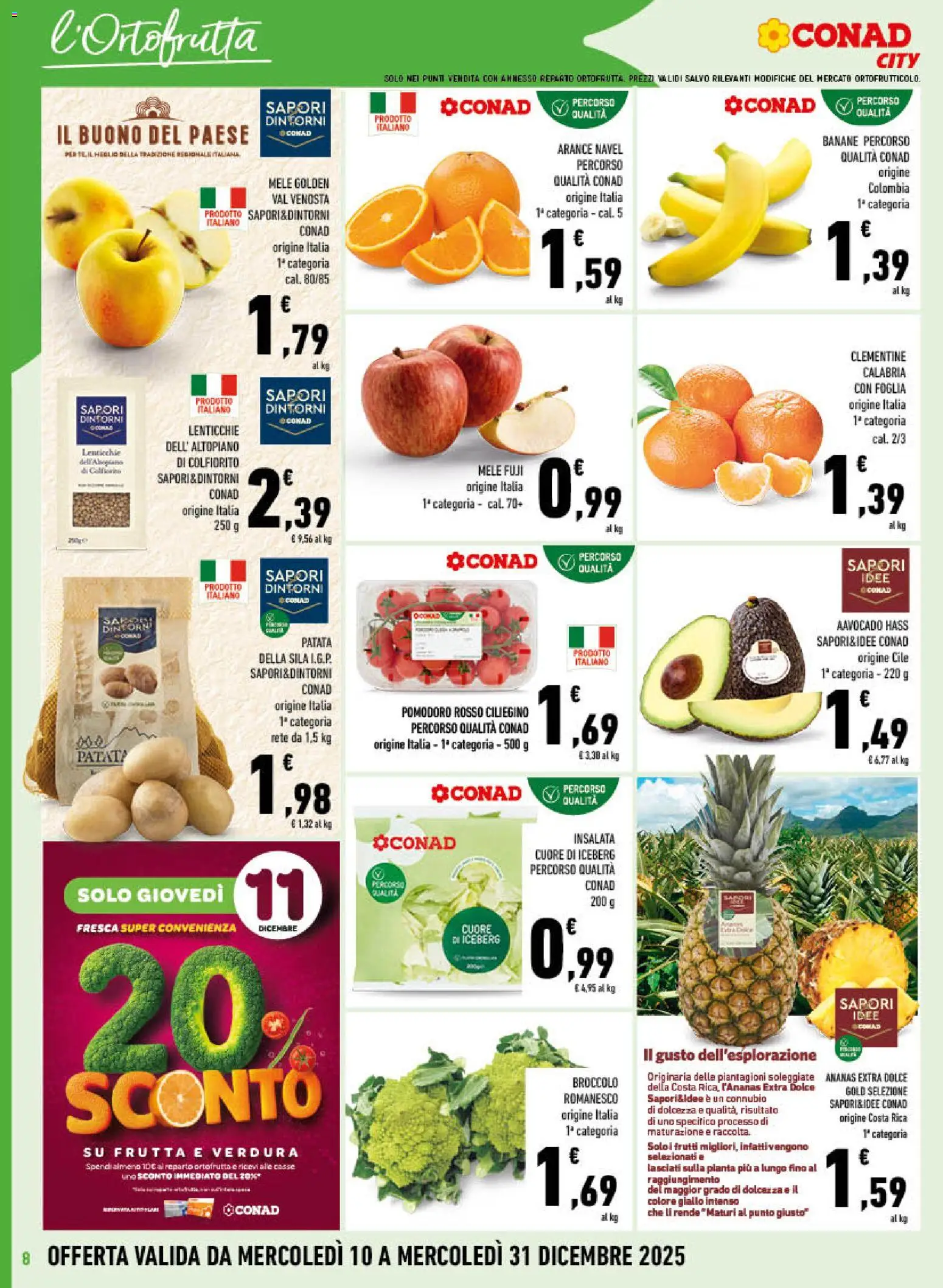 Volantino Conad del 10.12.2025 | Pagina: 8 | Prodotti: Mele, Banane, Insalata, Lenticchie