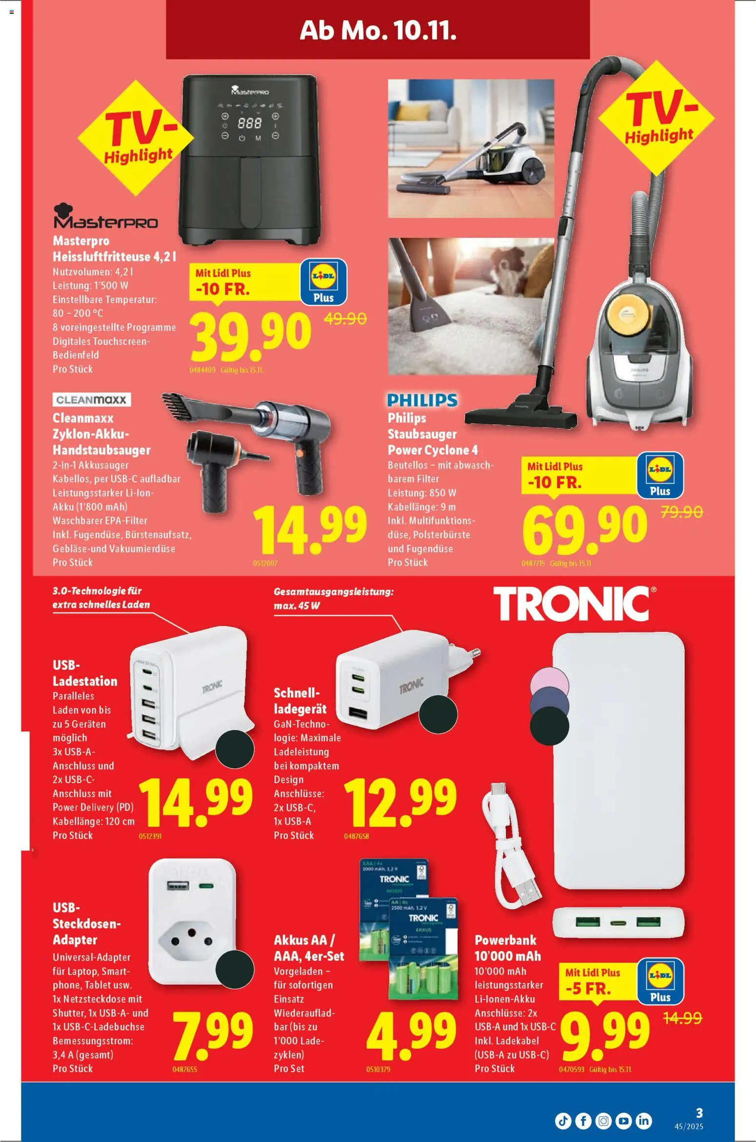 Lidl Aktionen Singles Day lohnt sich – gültig ab 10.11.2025 | Seite: 3 | Produkte: Ladekabel, Ladegerät, Staubsauger, Philips