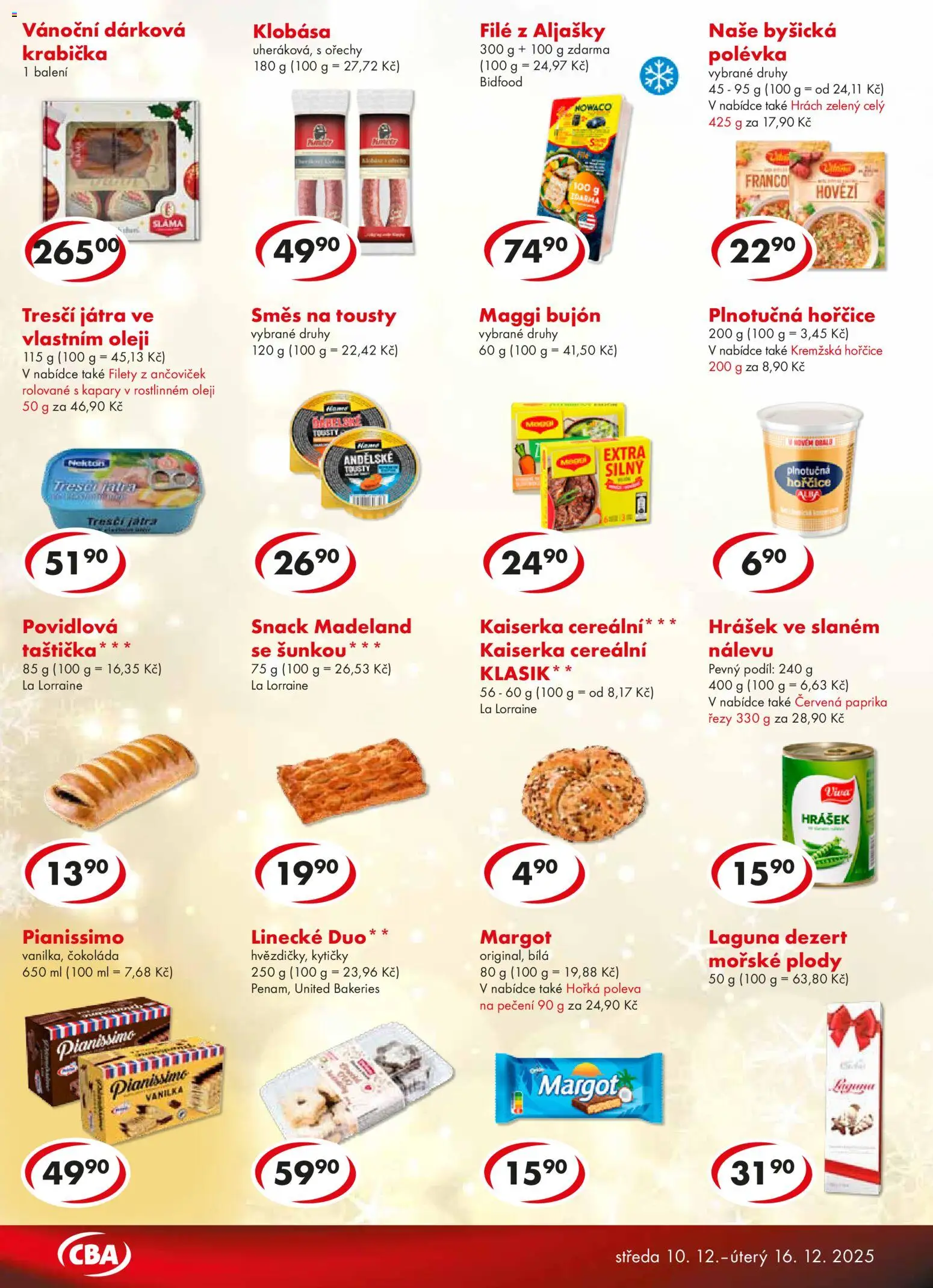 CBA leták - Premium od 10.12.2025 | Strana: 4 | Produkty: Hrách, Kaiserka, Klobása, Hrášek