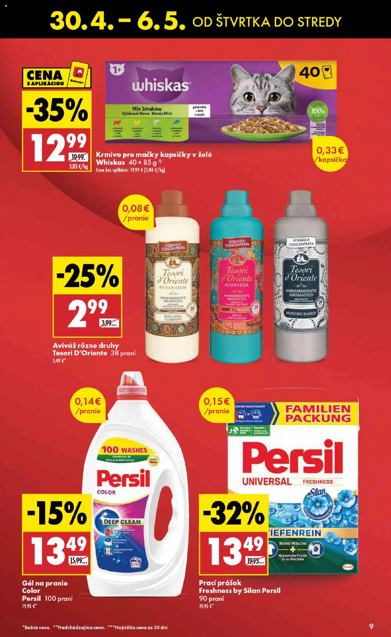 Nové Biedronka akcie – leták je platný od 30.04.2026 | Strana: 9 | Produkty: Persil, Prací prášok, Aviváž, Whiskas