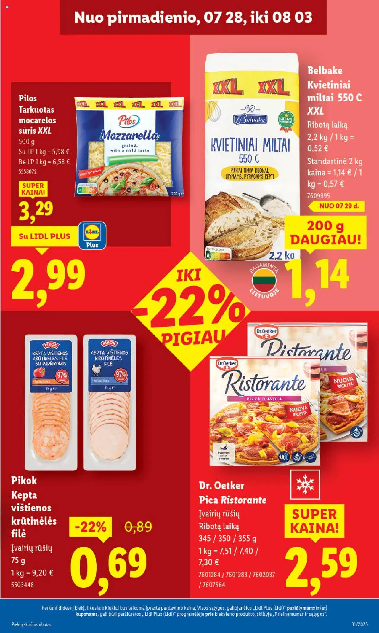 LIDL - Leidinys│galioja nuo 31.07.2025 | Puslapis: 29 | Prekių: Vištienos, Sūris, Pica, Miltai