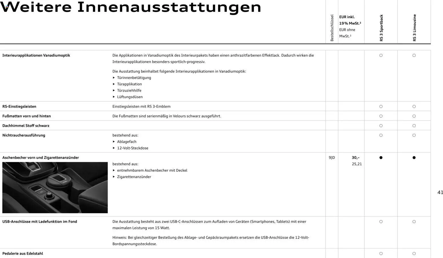 Audi RS 3 Sportback / RS 3 Limousine – gültig ab 28.10.2025 | Seite: 41