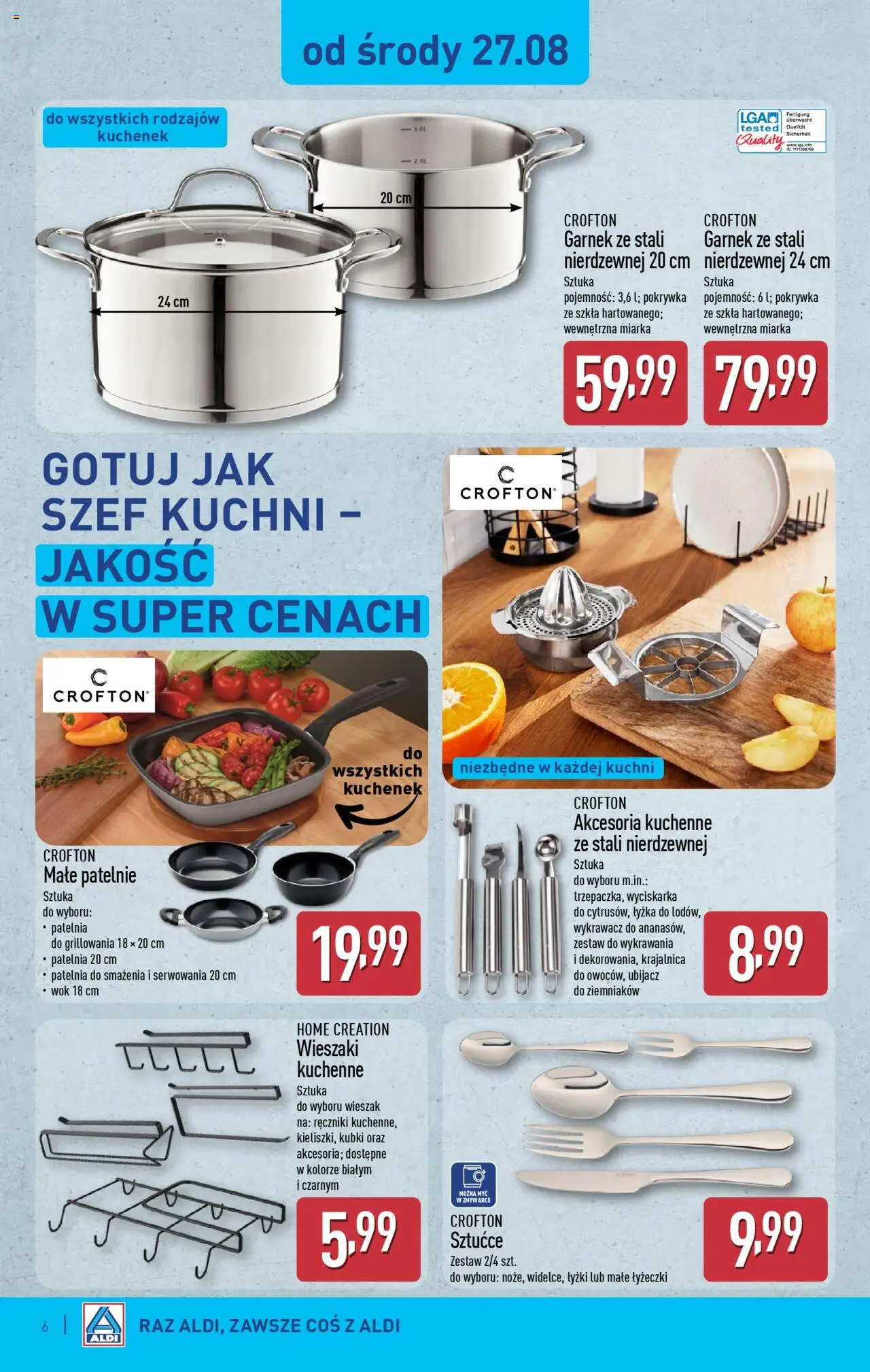 Aldi Gazetka - Hity od Środy i od Soboty od 27.08.2025 | Strona: 6 | Produkty: Garnek, Wieszaki, Patelnie, Patelnia