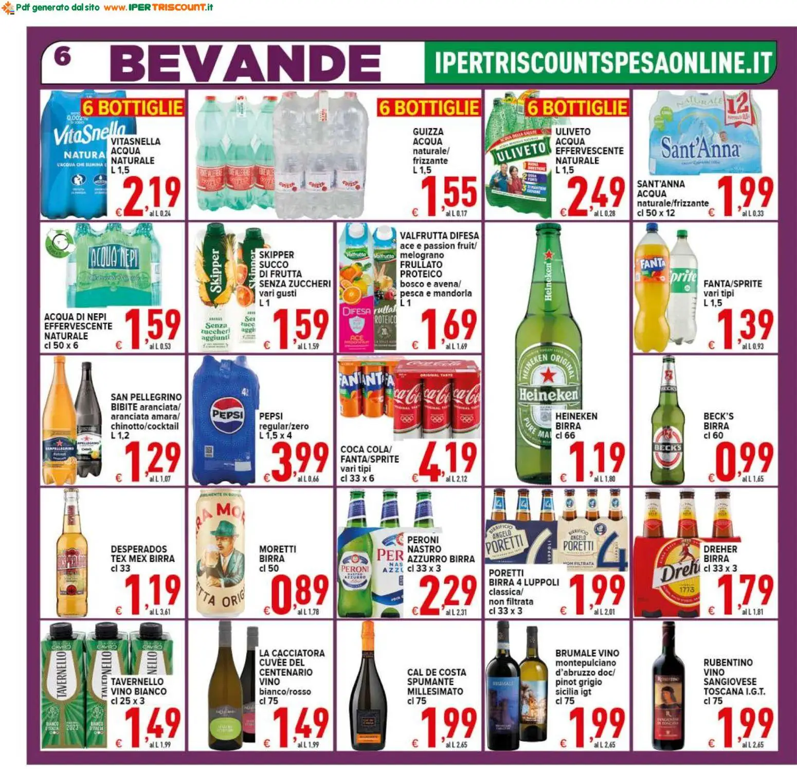Volantino Ipertriscount del 26.01.2026 | Pagina: 6 | Prodotti: Succo, Acqua, Frutta, Pepsi
