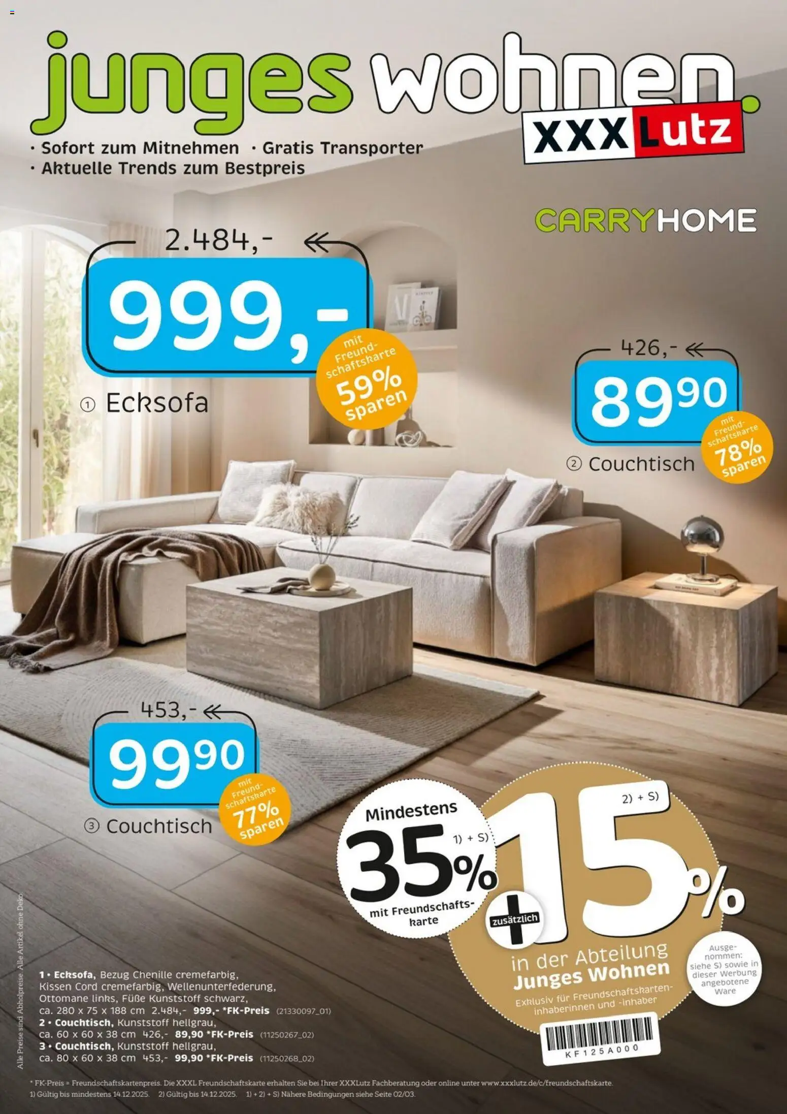 XXXL Lutz Junges Wohnen – gültig ab 30.11.2025 | Seite: 1 | Produkte: Ecksofa, Kissen, Couchtisch